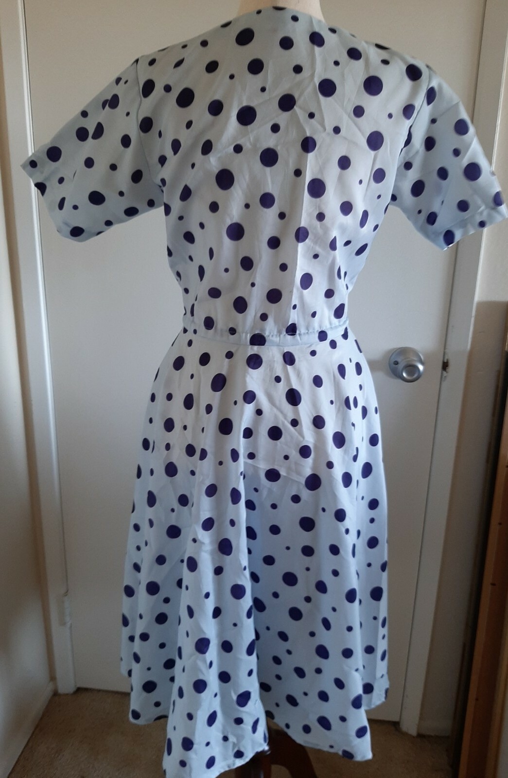 Vintage 50s Blue Polka Dot Shirtwaist Dress Larger Size VLV Rockabilly