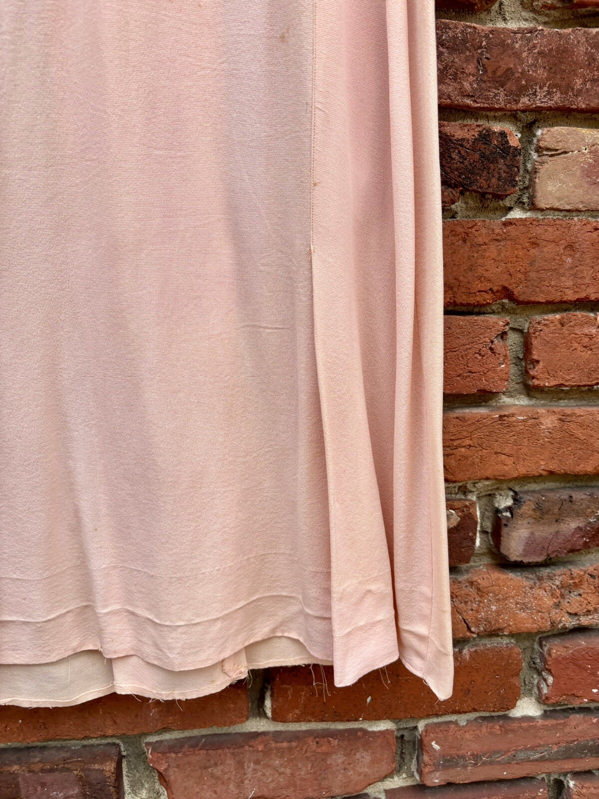 Antique Vintage 1930s Silk Rayon Pink & Brown Sleeveless Dress w/ Belt AS IS