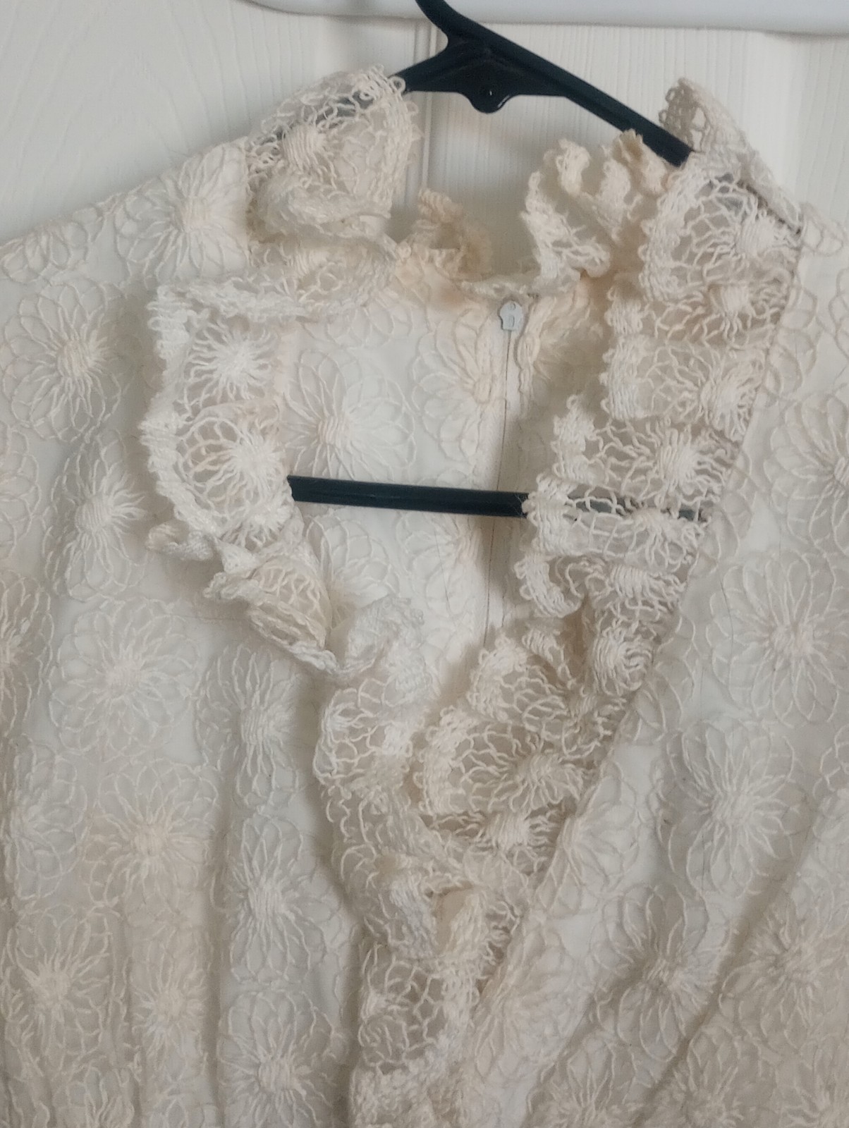 vintage black and white gown, ruffles and floral lace, empire waist no tags