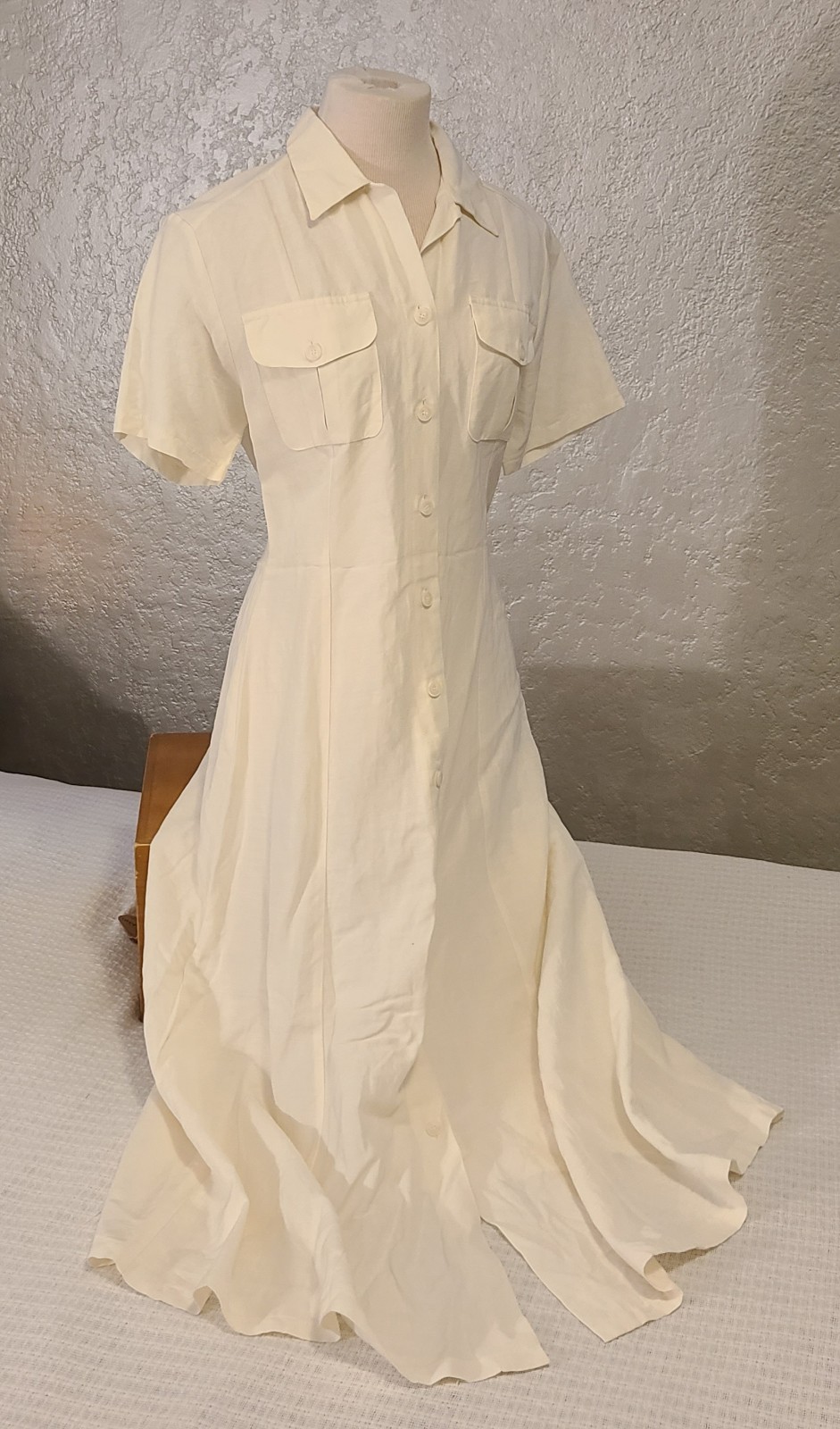 Vtg 80s 90s Laura Ashley Ivory Maxi Dress W/ Tags US 8 Short Sleeve Safari Nurse