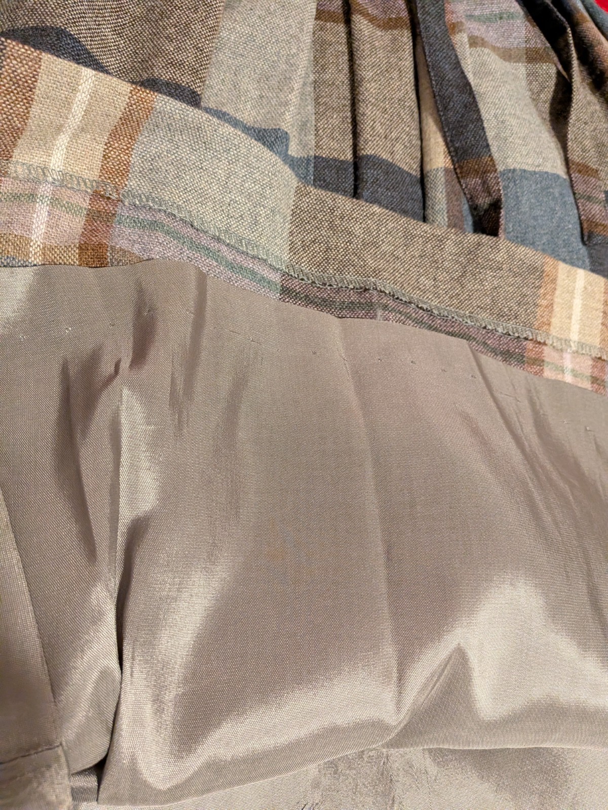 vintage wool blend plaid midi skirt set; Barclay Square, red black white brown