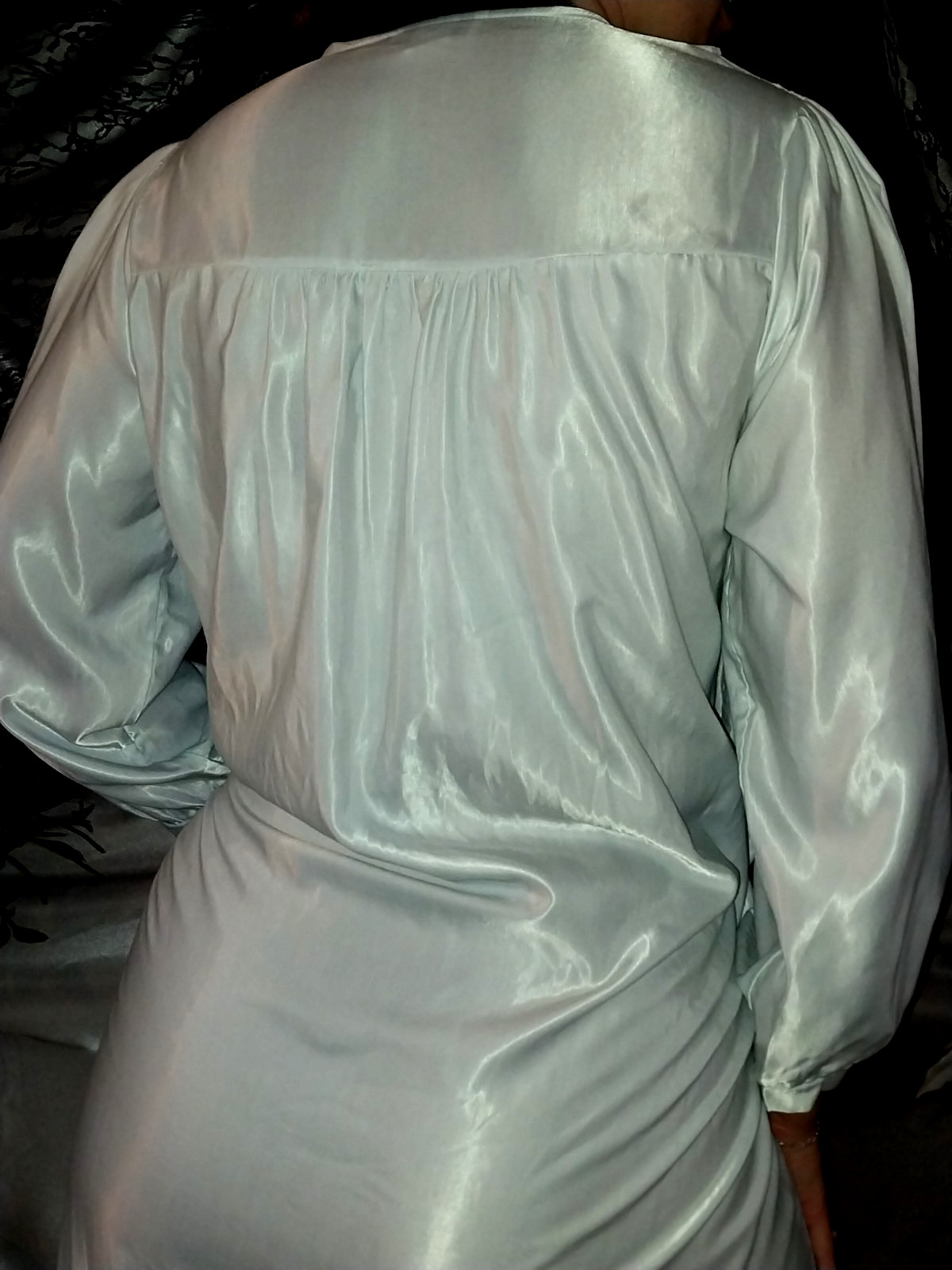 80S SATIN SHINY MINT ANASTASIA NIGHTGOWN VICTORIAN NIGHTGOWN EMBRD GOWN SEARS 42