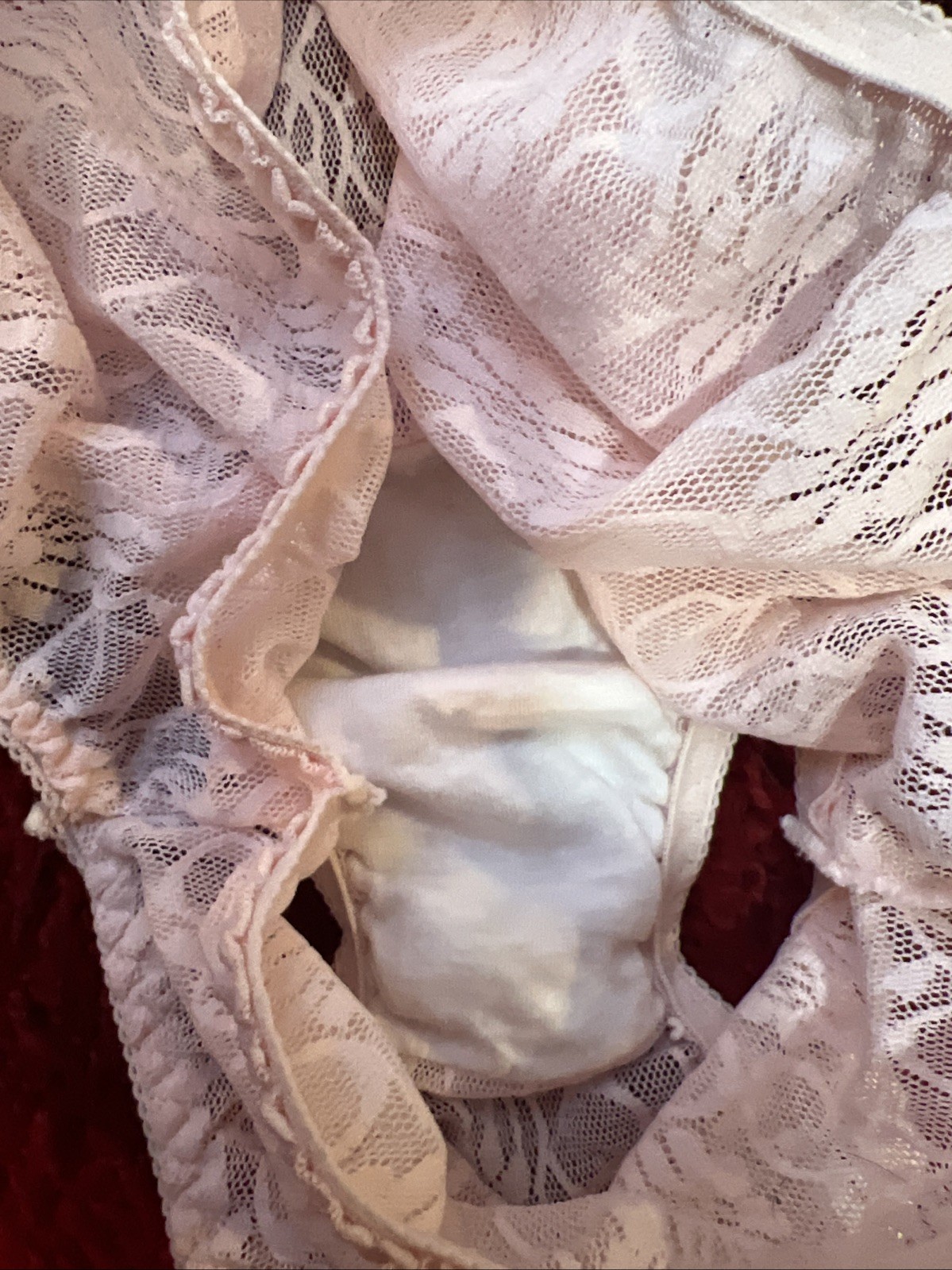Vintage Lace Hi Cut Pink Pearl Panties Large 7