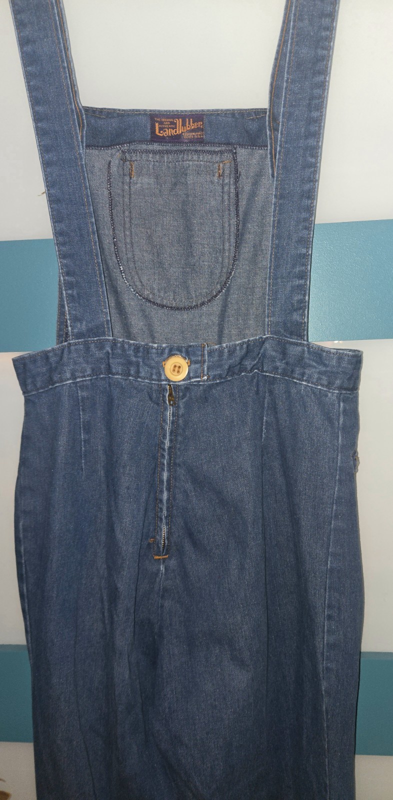 VINTAGE 70S LANDLUBBER OVERALLS JEANS DENIM 28 × 30 9 RARE BOSTON MASS USA EXC