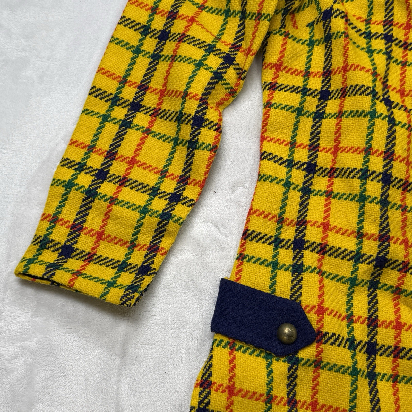 Vintage 60s 70s Parfait Originals Plaid Mod Dress Yellow Wool Disco MCM