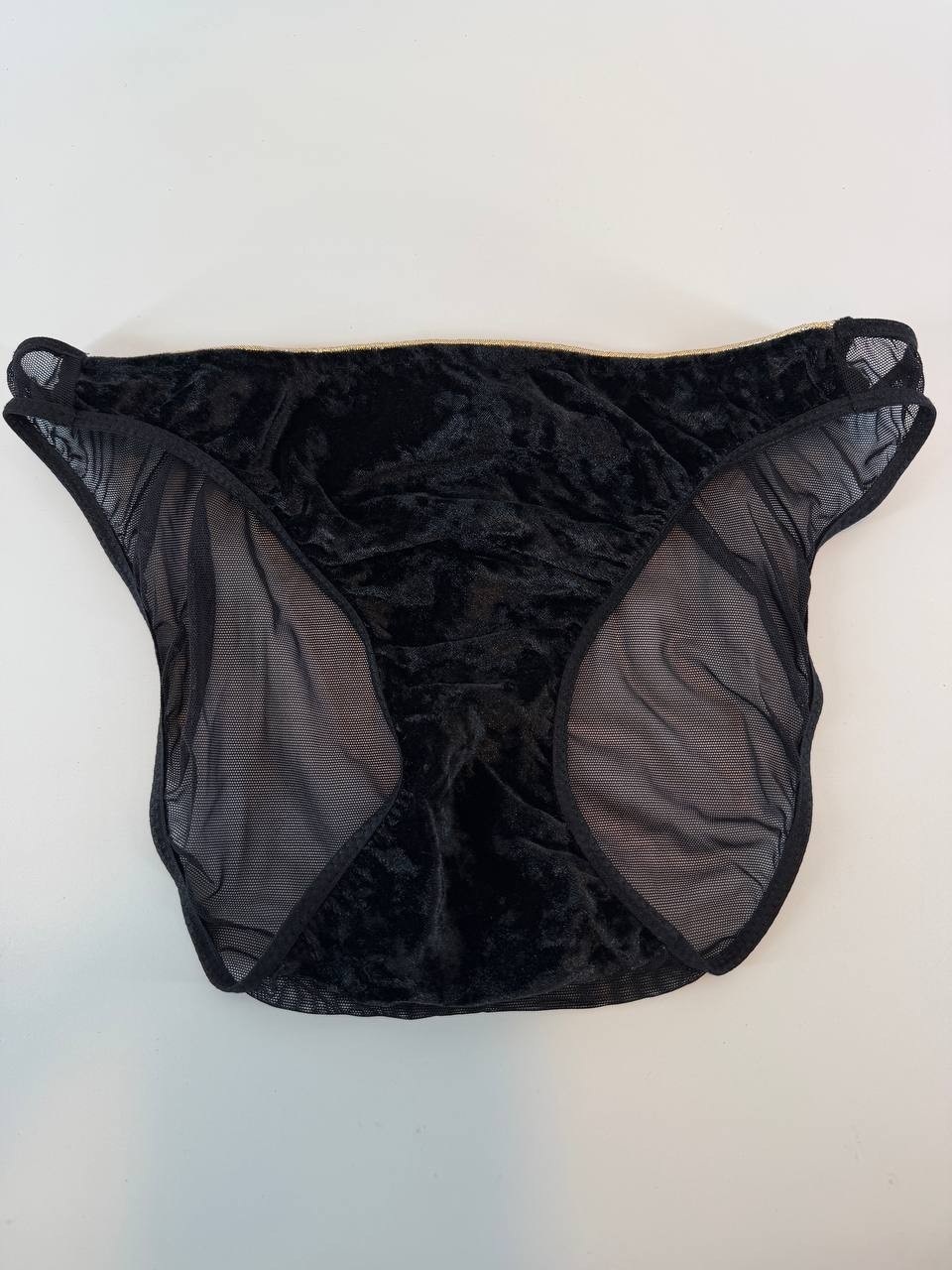 Vintage Victoria’s Secret Black Velvet Sheer Mesh Bikini Panties Women L