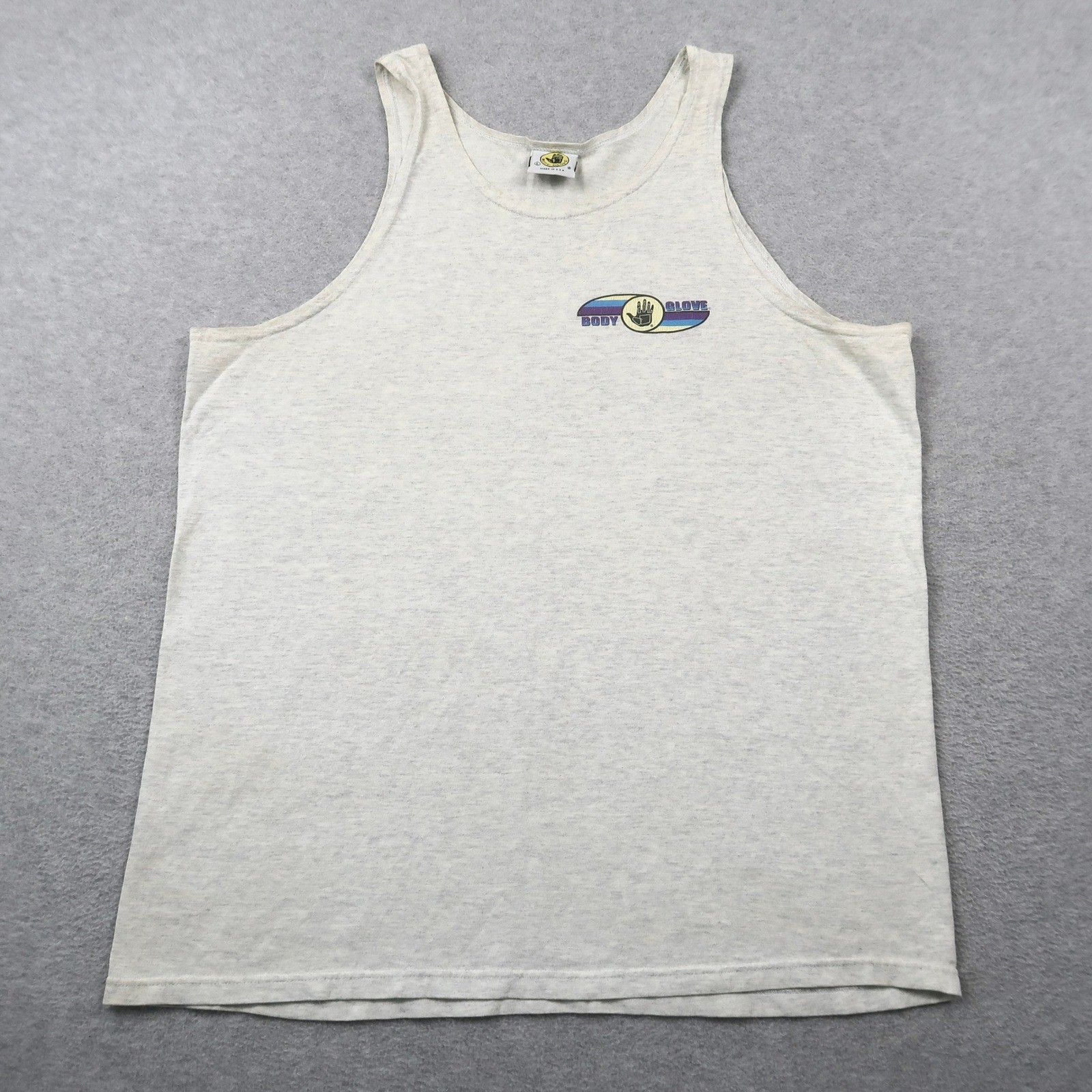 Vintage 90s 1998 Body Glove Tank Top Mens L Gray Cotton Sleeveless Surf Made USA