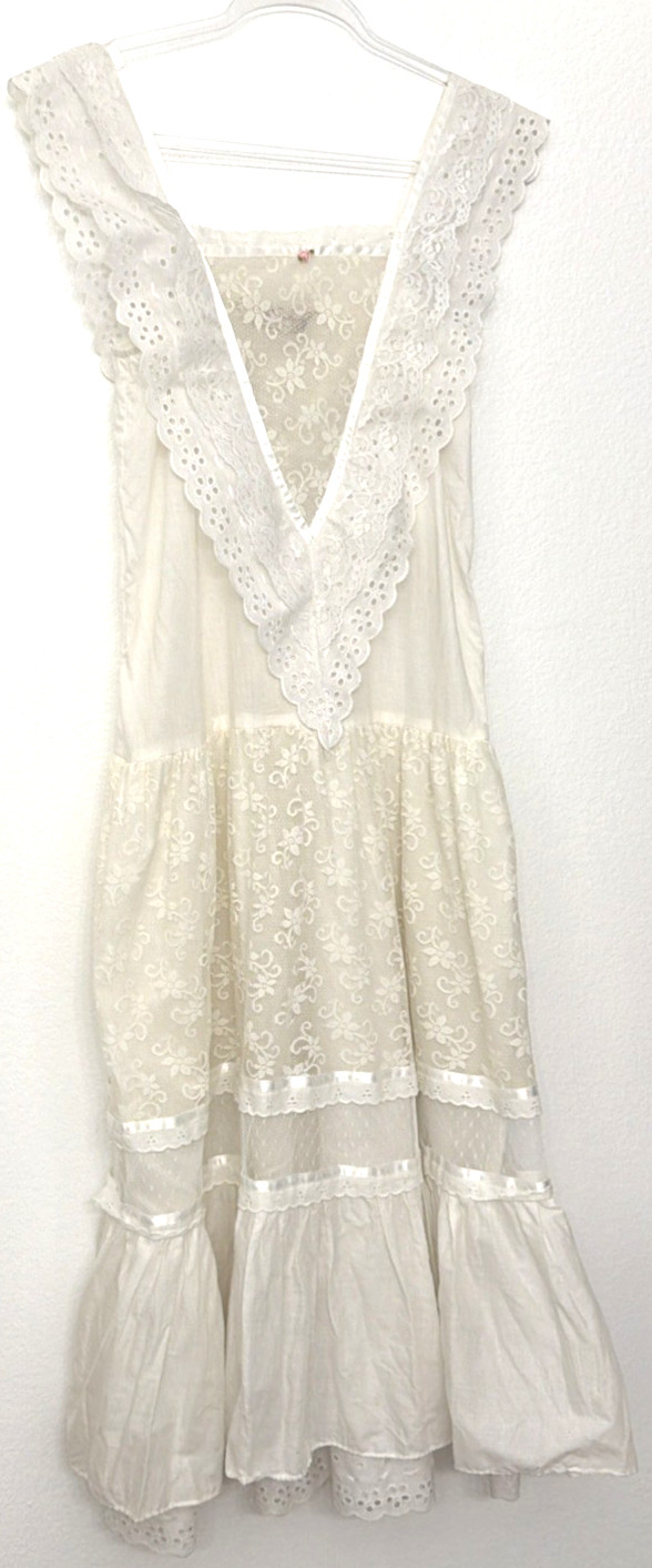 Young Edwardian Arpeja Dress Womens S Vintage Lace Eyelet Sleeveless Cottagecore