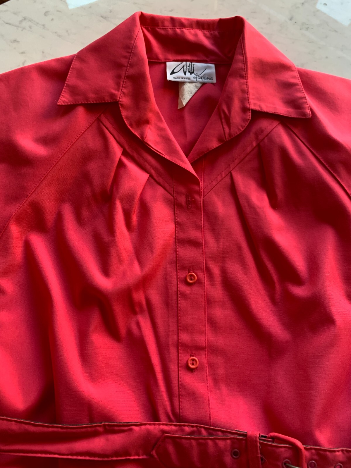 Vintage Willi Of California Women Watermelon 3/4 Sleeve Belted Midi Dress Sz 6