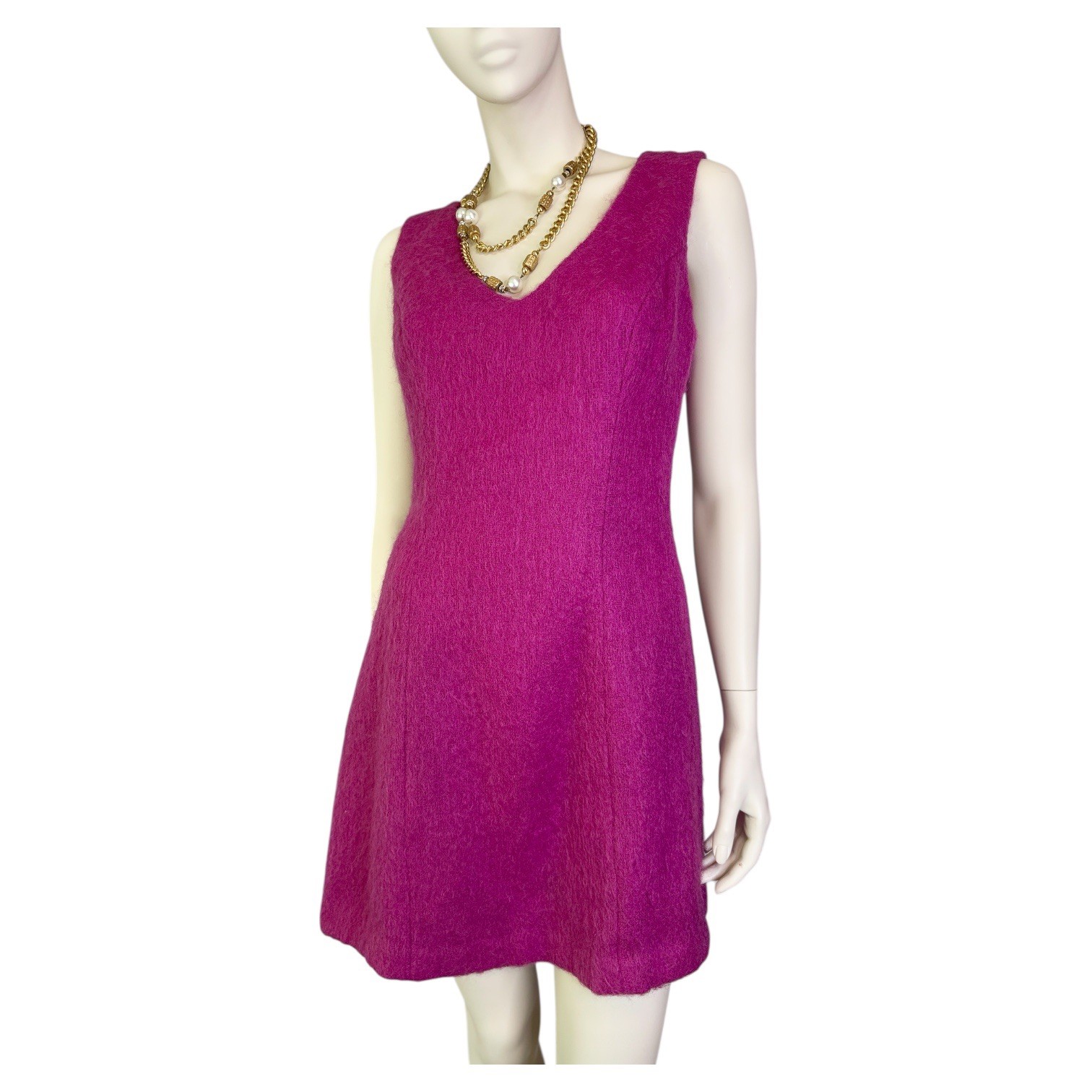 Fuchsia, Hot Pink Mohair Sleeveless Mini Dress M