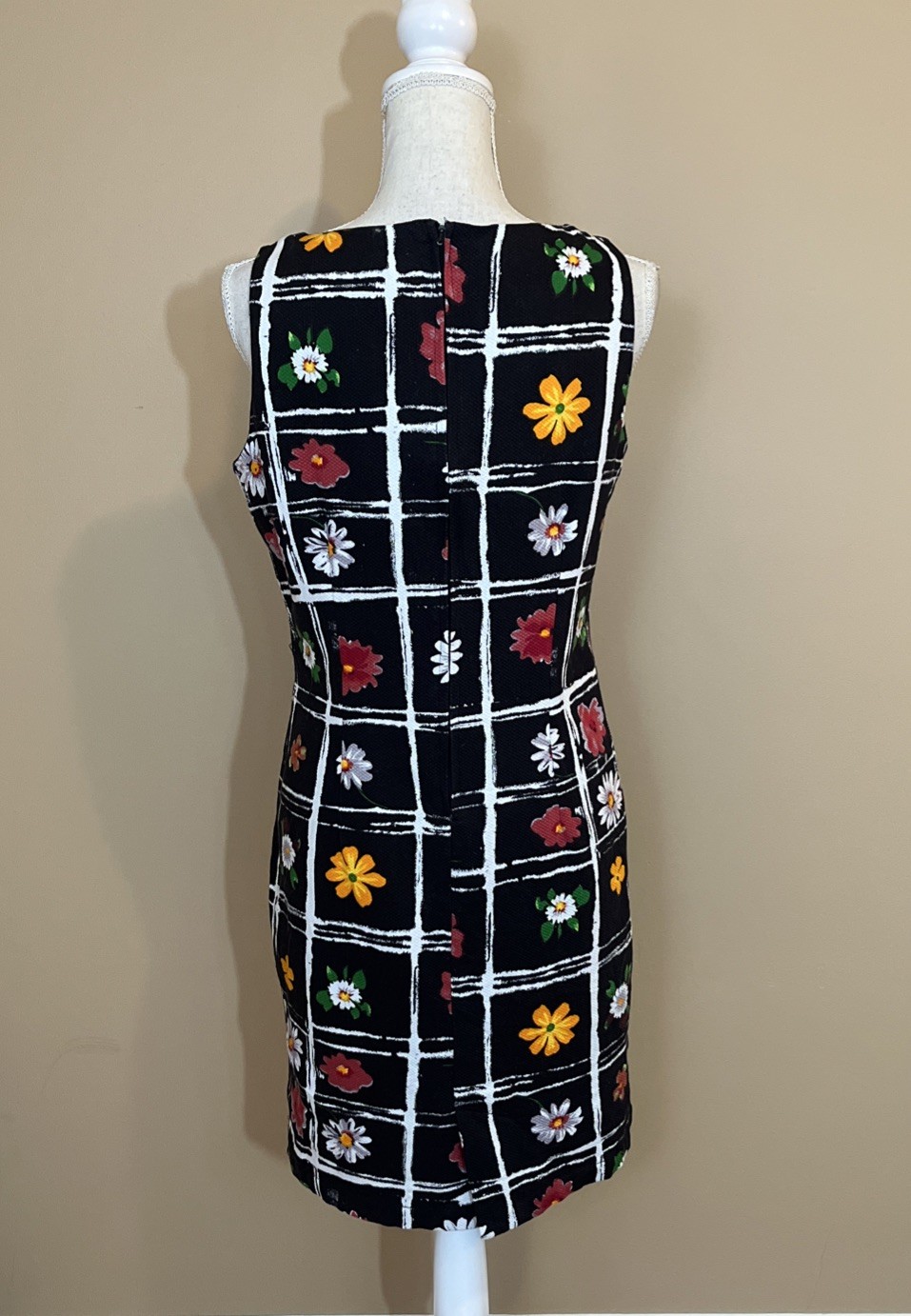 Vintage 90s Mix Nouveau Size 10 Black Floral Daisy Sleeveless Dress