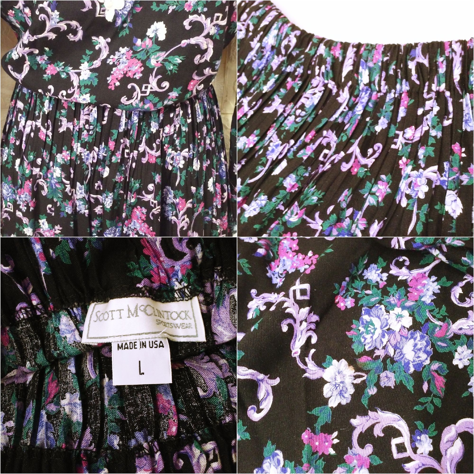 Vintage ’87 Scott McClintock 2-pc Set Victorian Lace Blouse Skirt Dark Floral