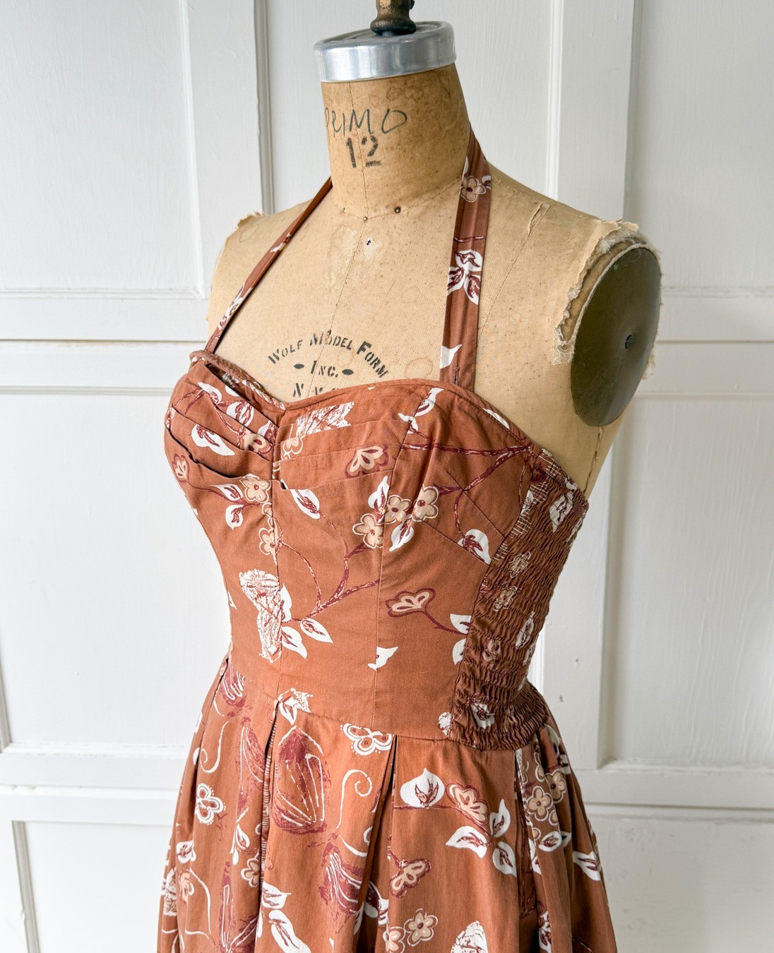 Vtg 50s Kahala Hawaiian Butterfly Moth Halter Strapless Pin-Up Dress Full Skirt