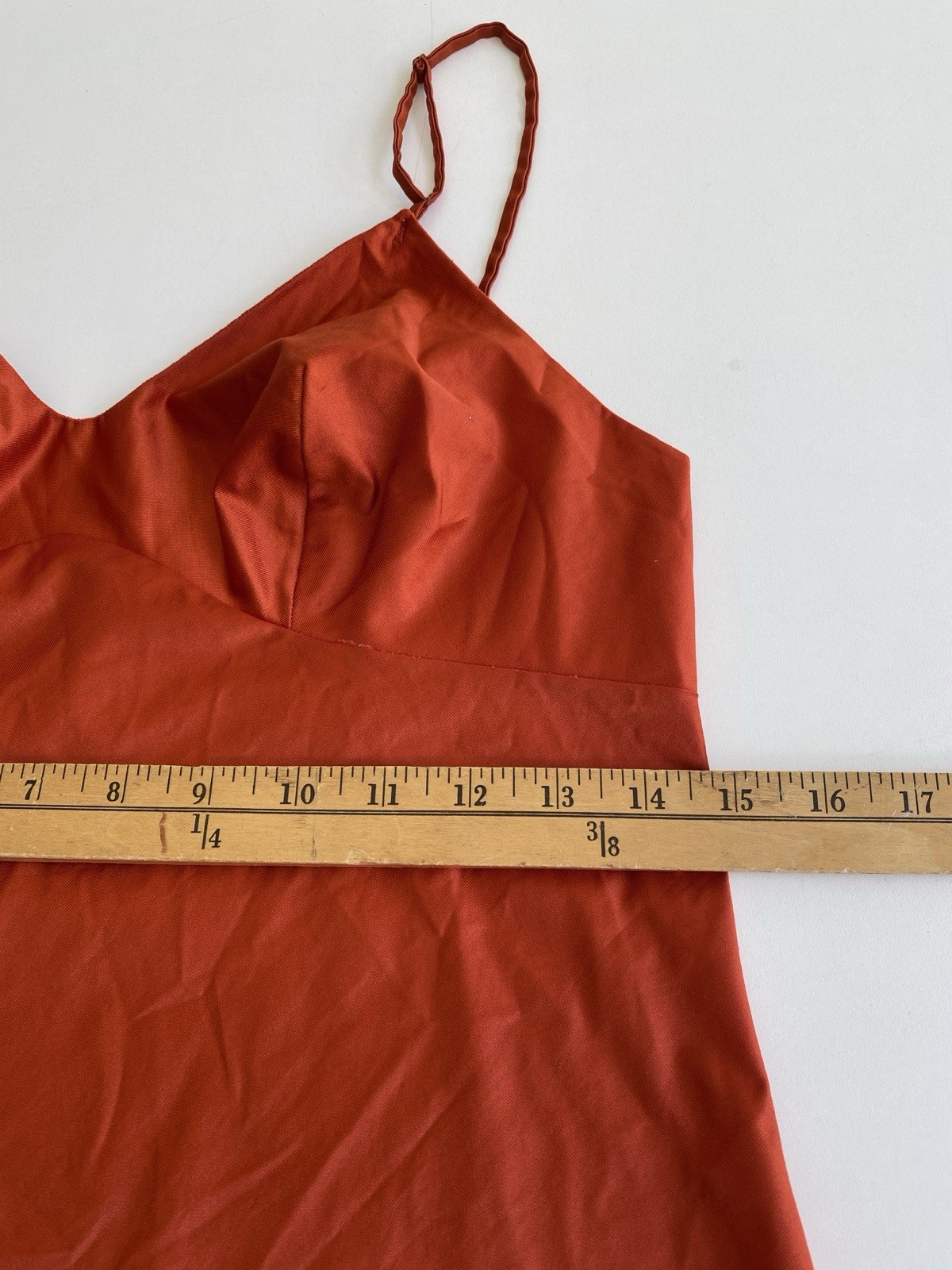 Vintage 70s Vanity Fair 34 S Slip Dress Scalloped Hem Burnt Orange