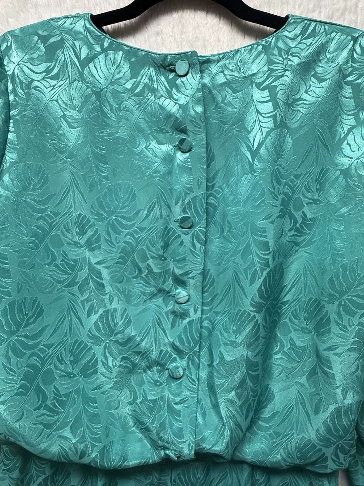 Vtg Henry Lee Women Dress 1960 Green Satin Floral Print Button Up Back Size 12