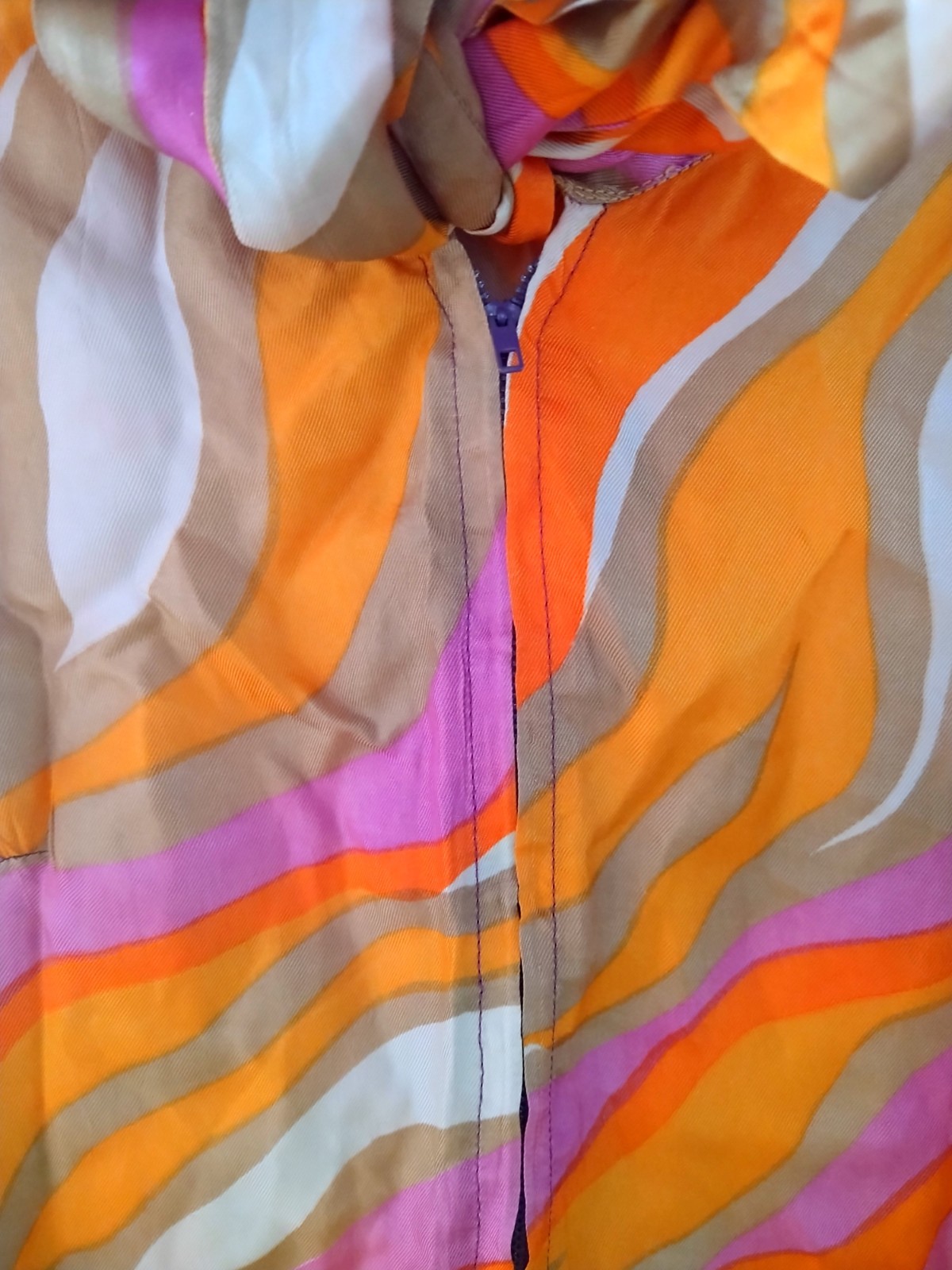Vtg Handmade 70’s Psychedelic Bow Front Zip Blouse Hippie Disco Art Pinholes Run