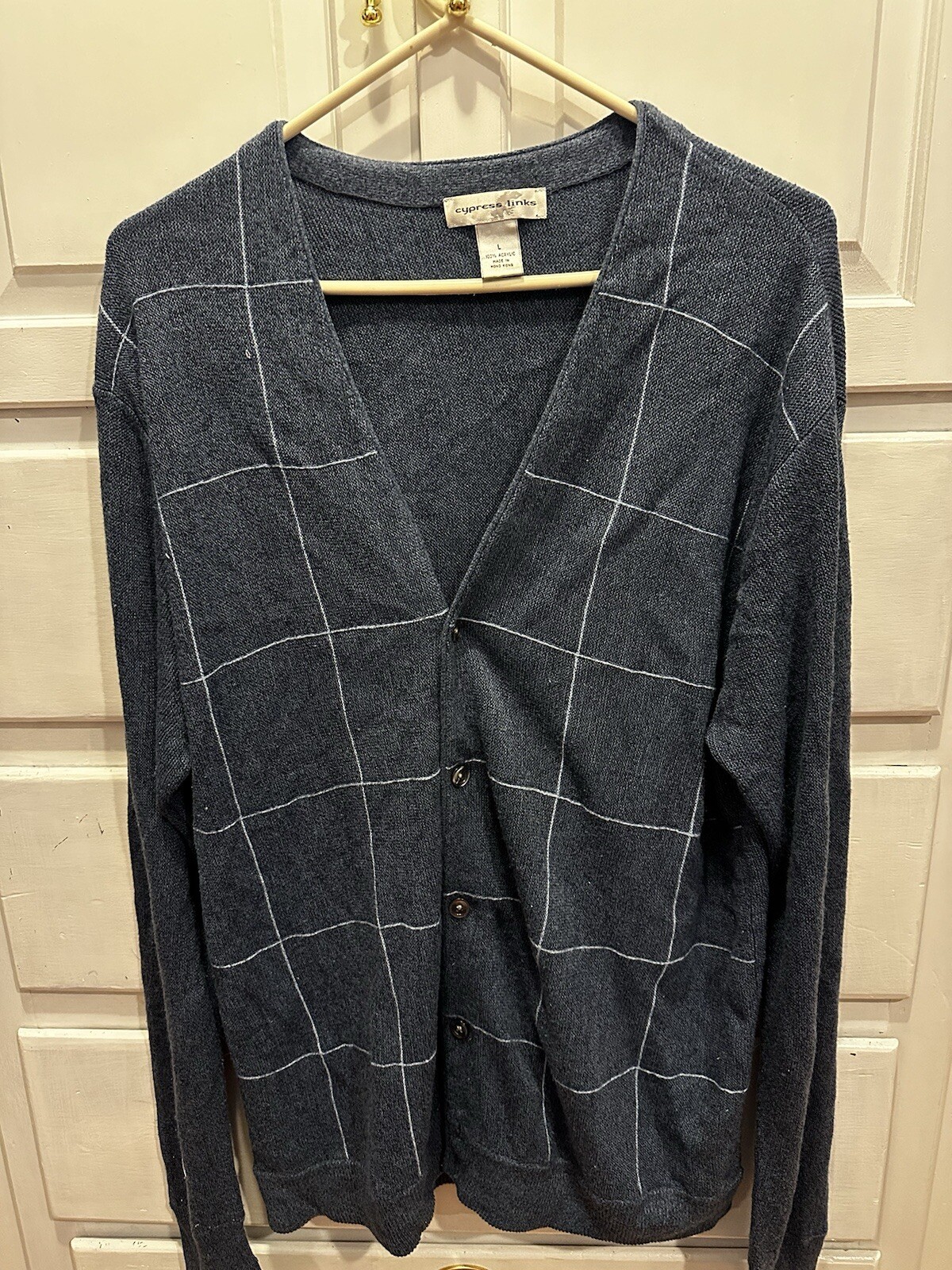 Vintage men’s Cypress Links Cardigan Button Up Blue Long Sleeve L 1990’s