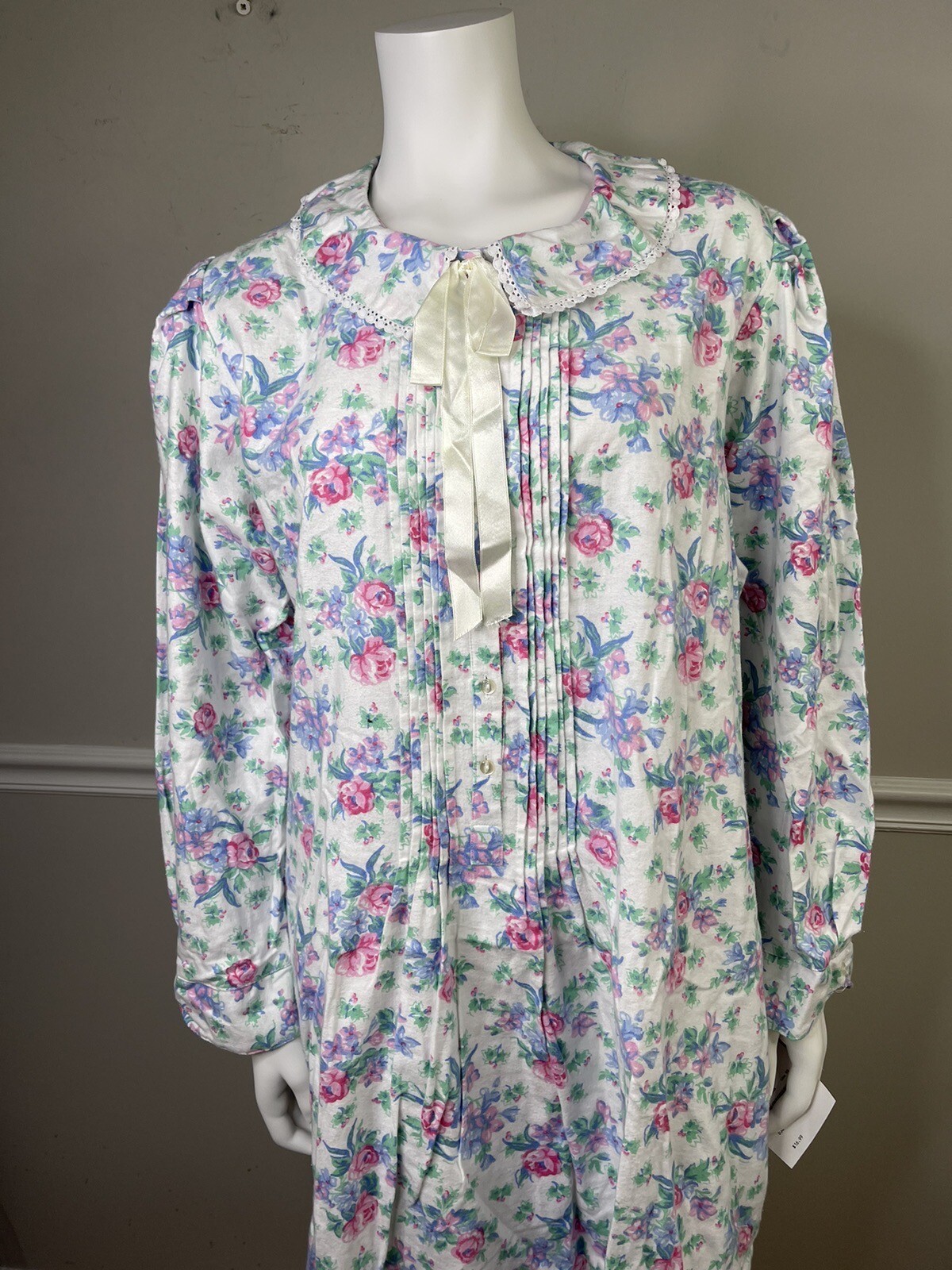 NOS Vintage Sears Carriage Court Pink Floral Flannel Cotton Night Gown Sz L
