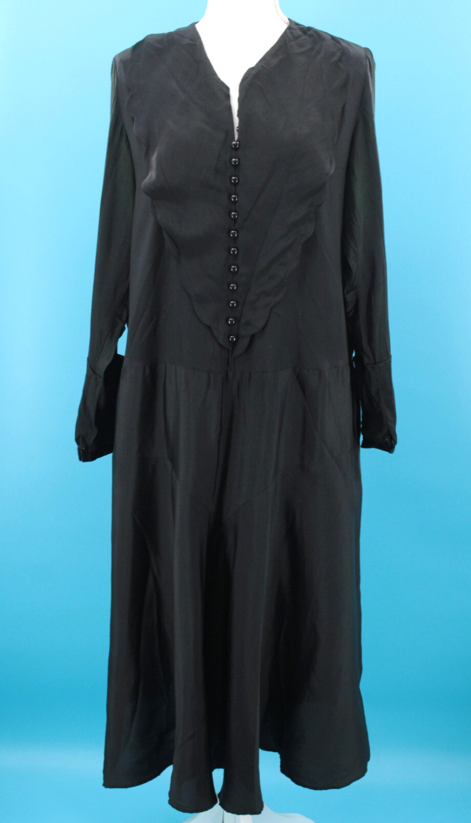 VTG Women’s 20s Black Button Front Drop Waist Dress Sz M 1920s Gown
