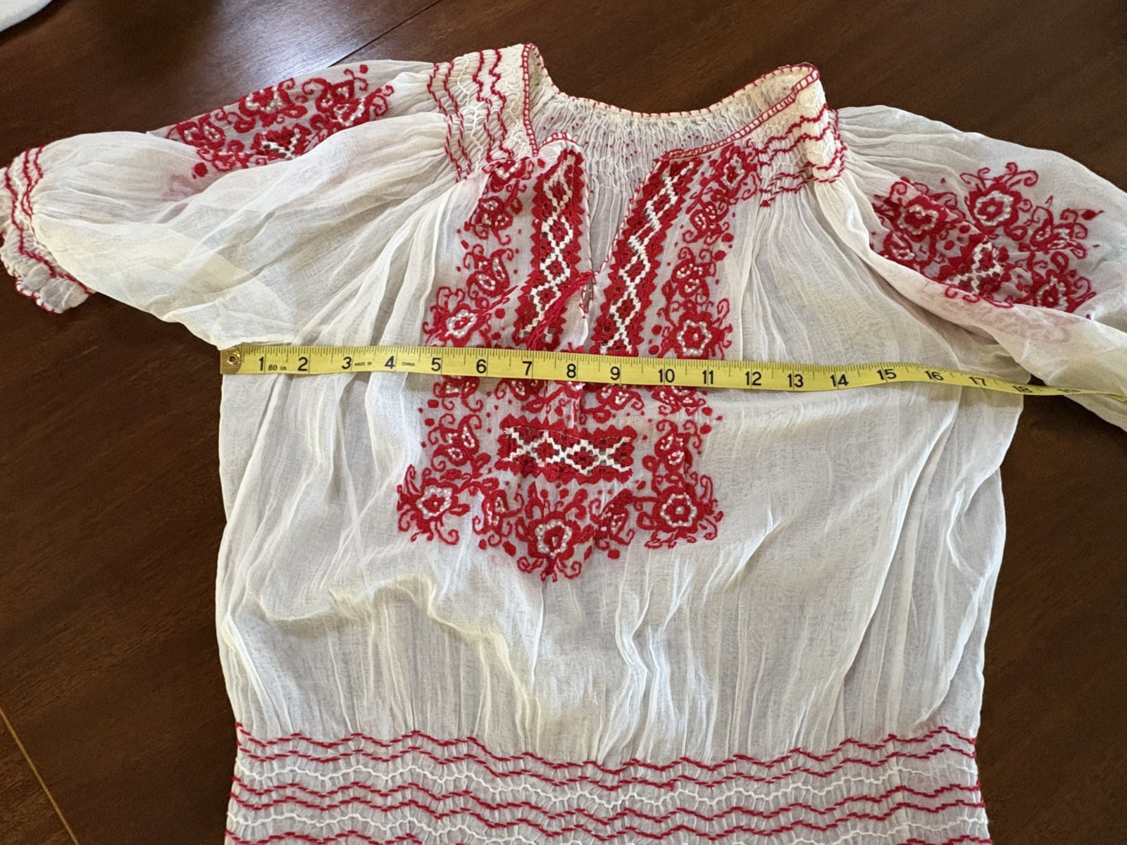 Authentic Antique 1930s 40s Yugoslavian Hand Embroidered Hand Smocked Blouse S-M