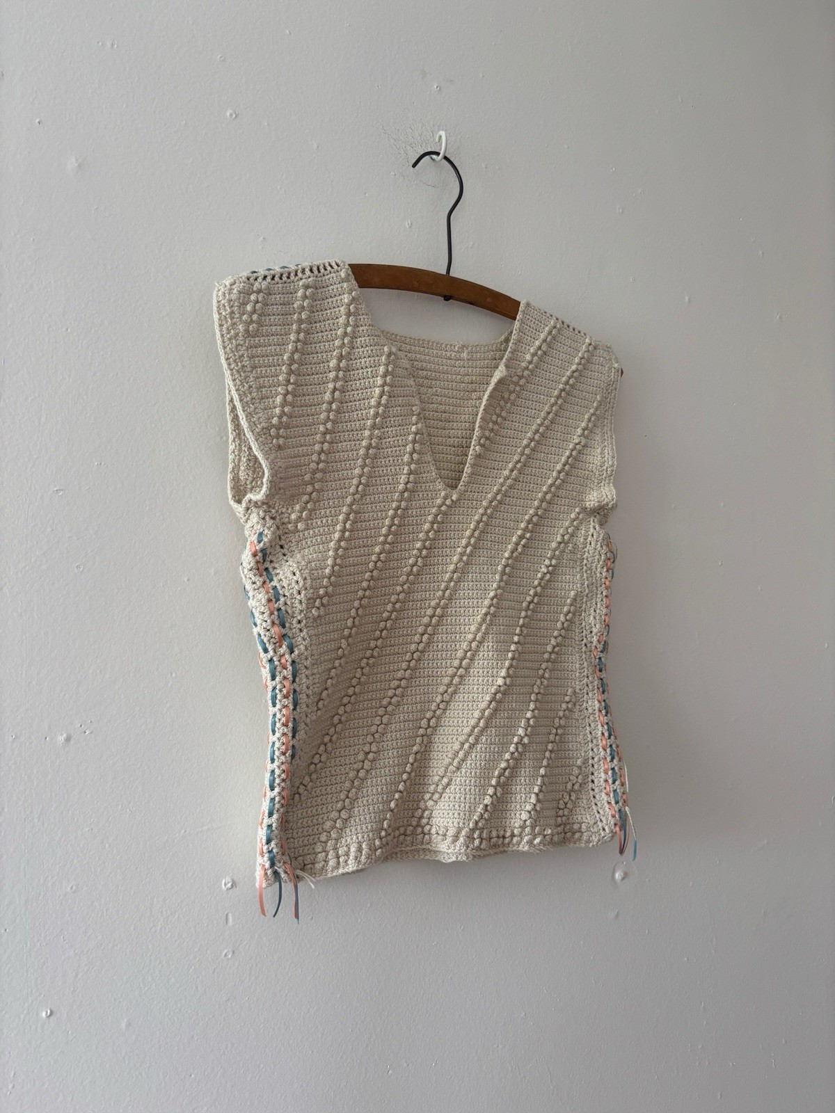 Antique/Vintage Art Deco Popcorn Rayon Hand Crocheted Knit Ribbon Trim Top XS