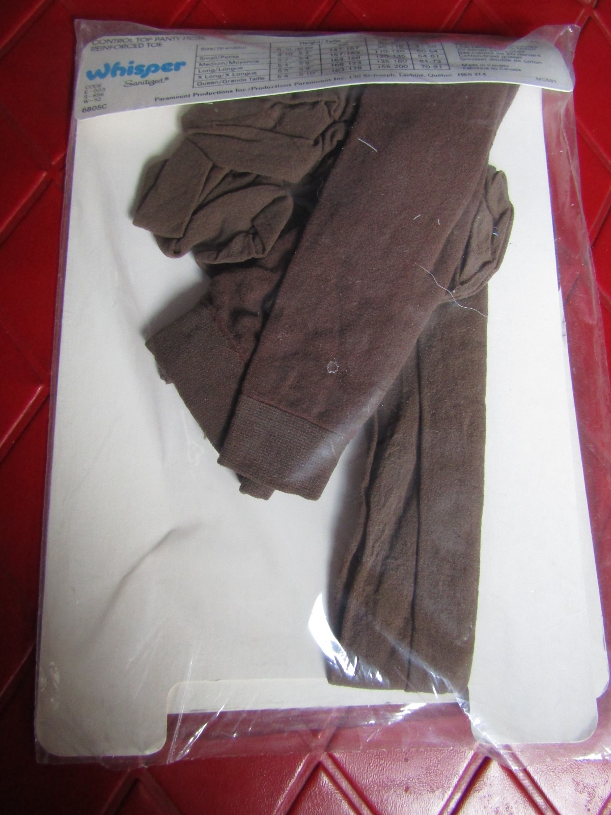 WHISPER Vintage TAUPE Nylon PANTYHOSE – Size EXTRA LONG – 135 to 160 lbs- 1980’s
