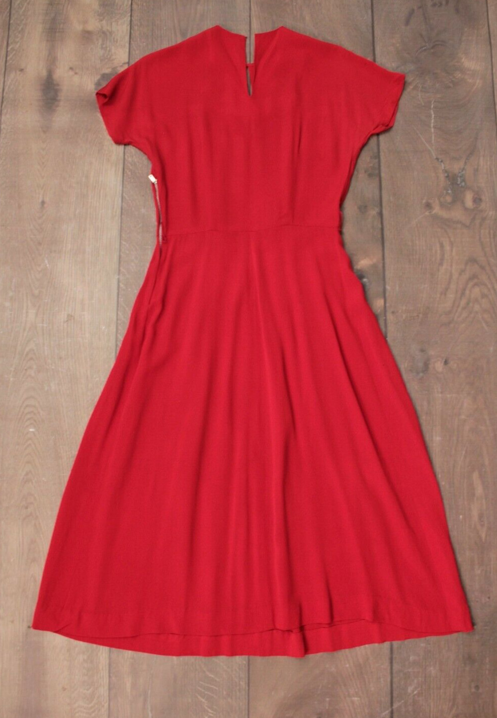 Vtg Women’s 50s Red Rayon Keyhole Neckline Dress 1950s Pleated Skirt Gay Gibson