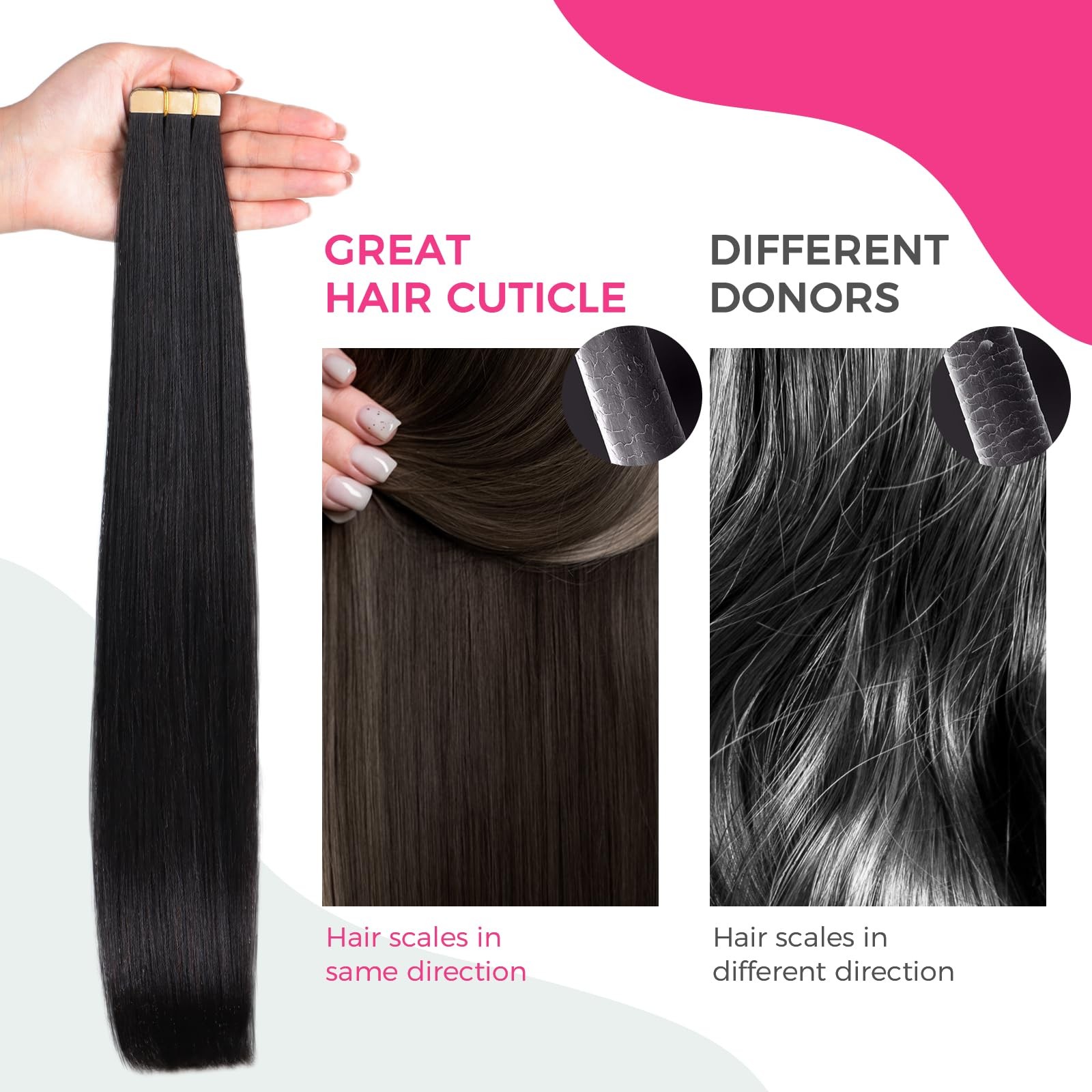 Lashey Tape in Hair Extensions Yaki Straight 20pcs 50g Soft Invisible Tape ins 1