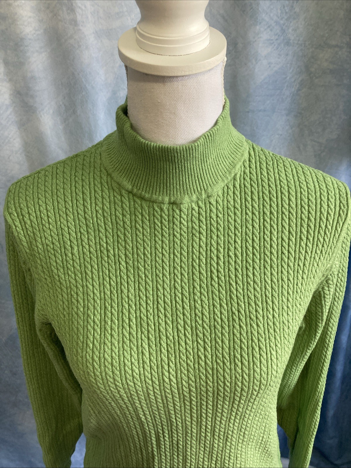 Vtg Y2K Charter Club Women’s 2X Ribbed Turtleneck Sweater Green Rayon Nylon GUC