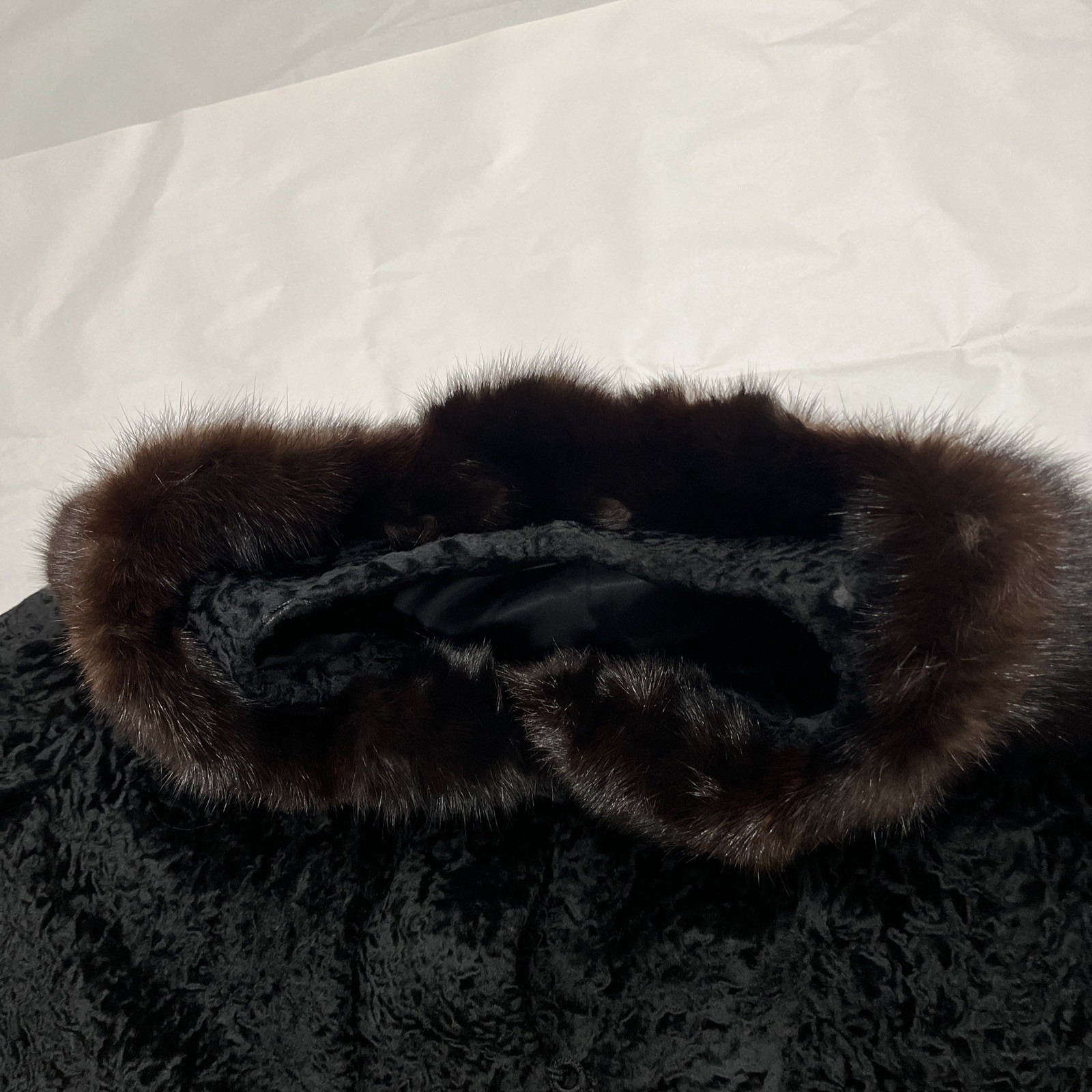 Vintage Persian Lamb Coat Mink Collar Large Black Brown Curly Lamb Old Money