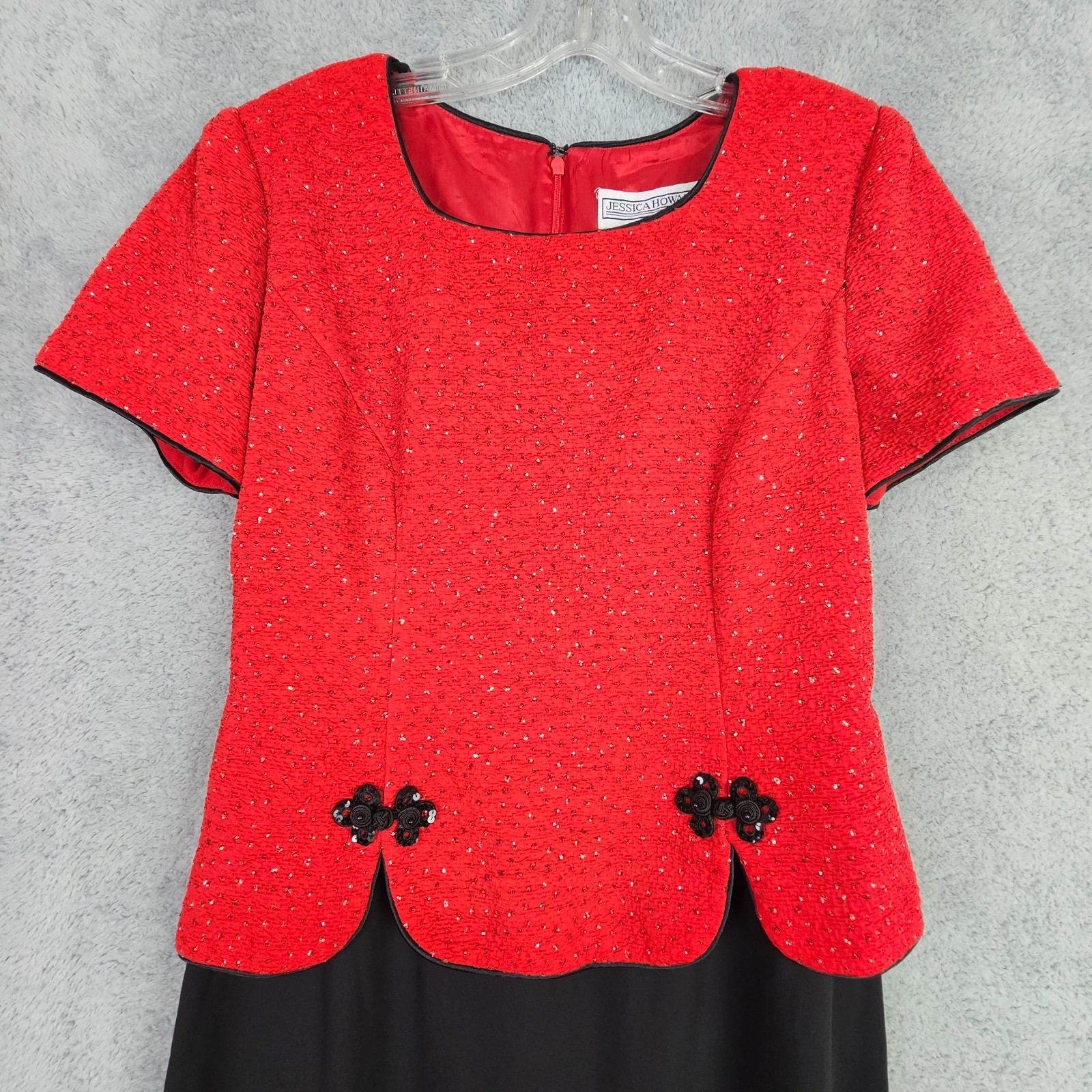 VTG 90s Jessica Howard Womens Dress 12 Red Asian Cheongsam Qi Pao Glitter Sequin