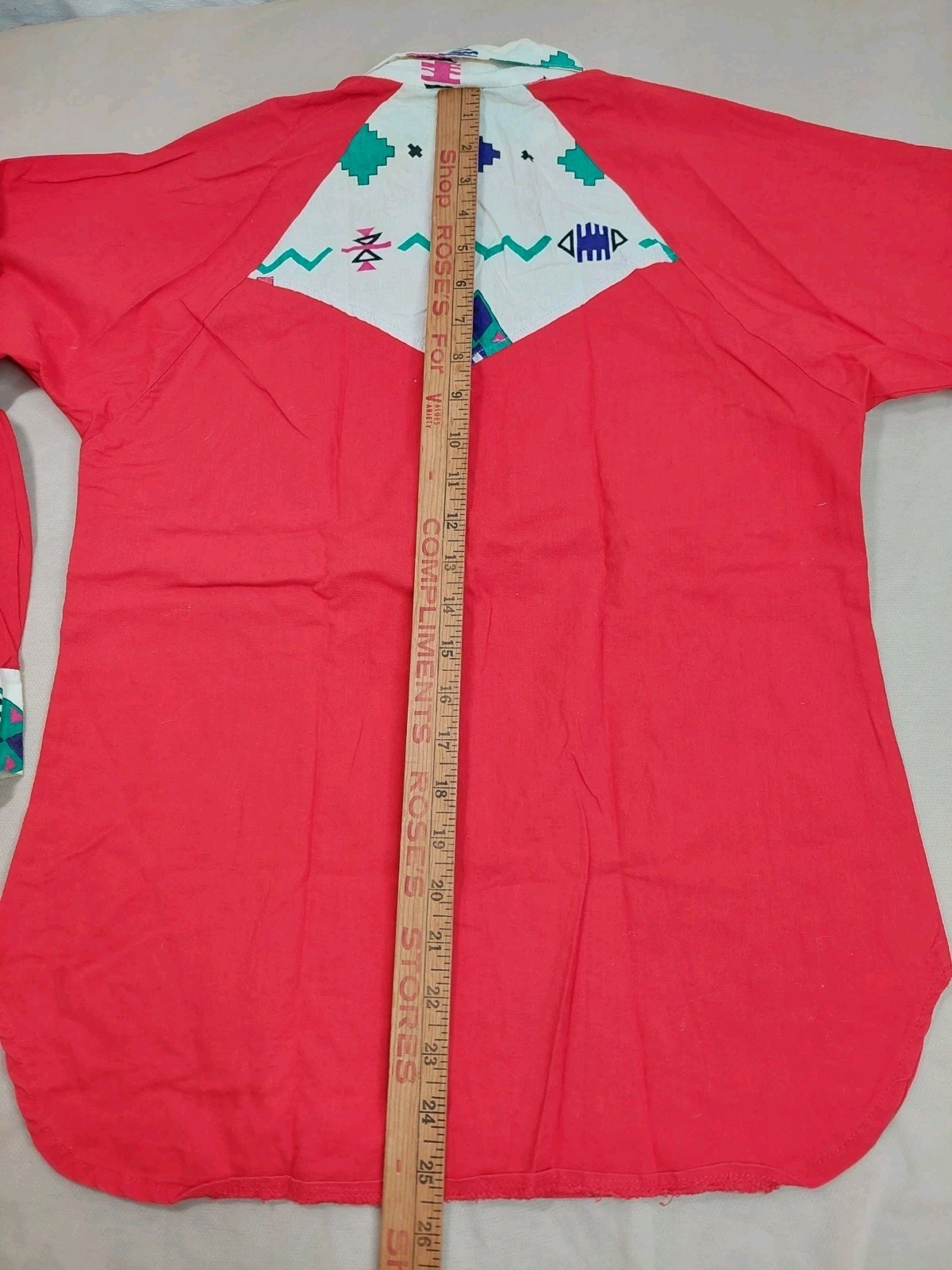 Vintage 80s Southwestern Cowgirl Shirt Women S Red Geometric USA 100% Cotton