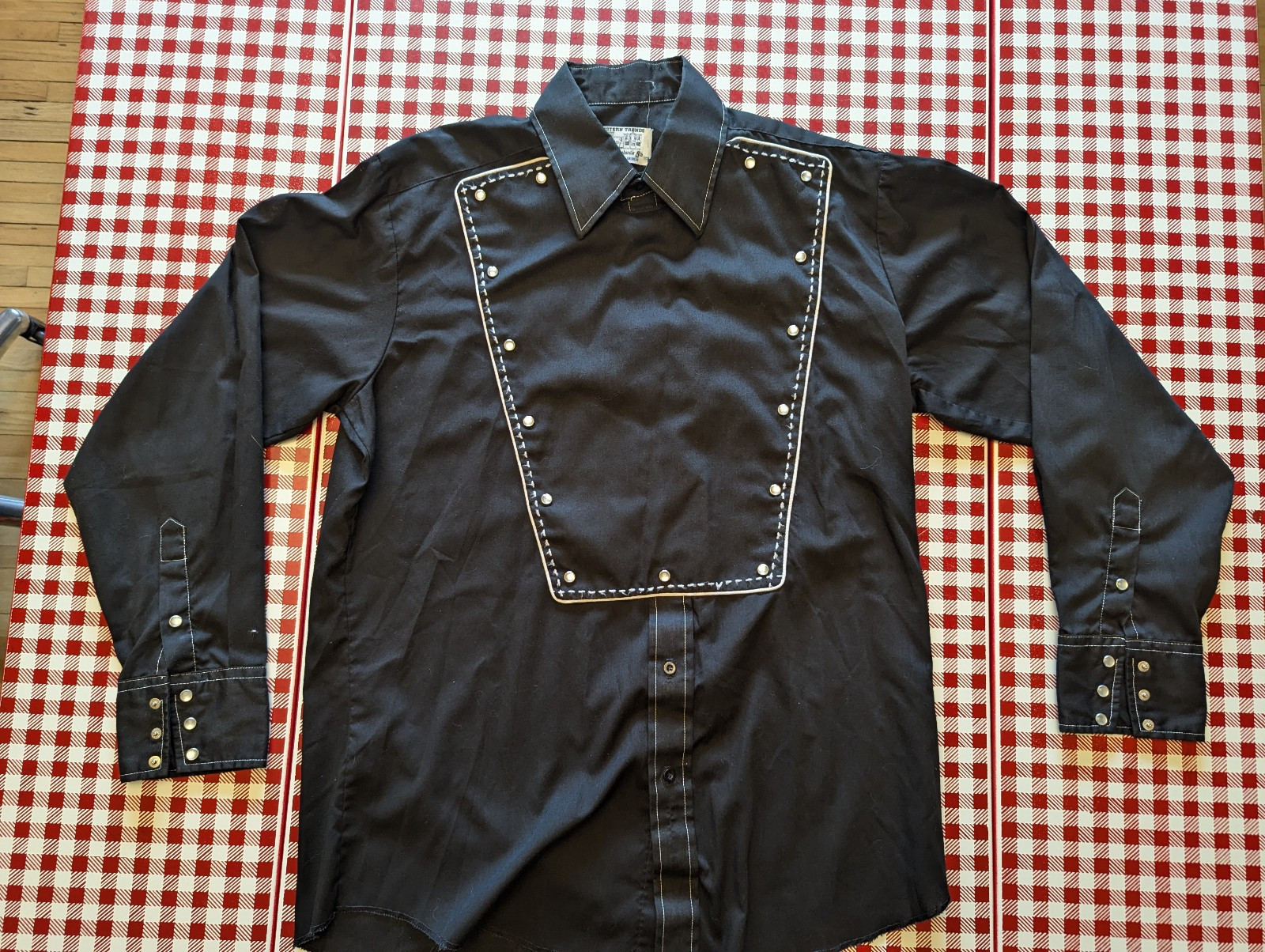 Vintage Panhandle Slim Western Bib Front Shirt Mens L Black Pearl Snap USA 80s