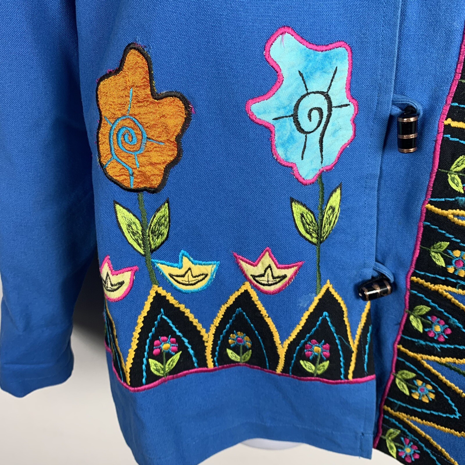 Indigo Moon Jacket sz M Blue Floral Embroidered Artsy Boho Whimsical VINTAGE