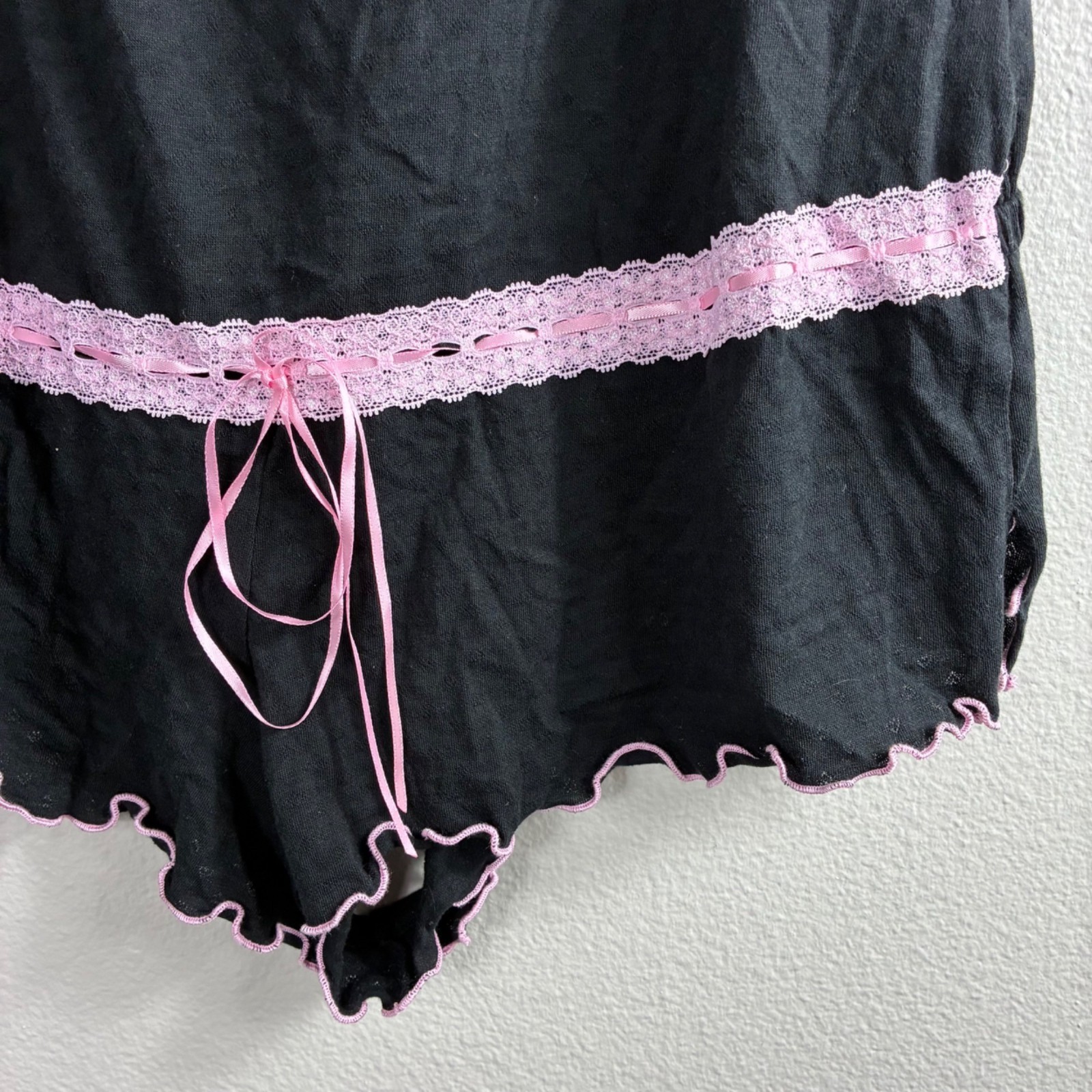 VTG Y2K Cinema Etoile Pink Lace Trim Satin Ribbon Lingerie Romper Sz S Coquette