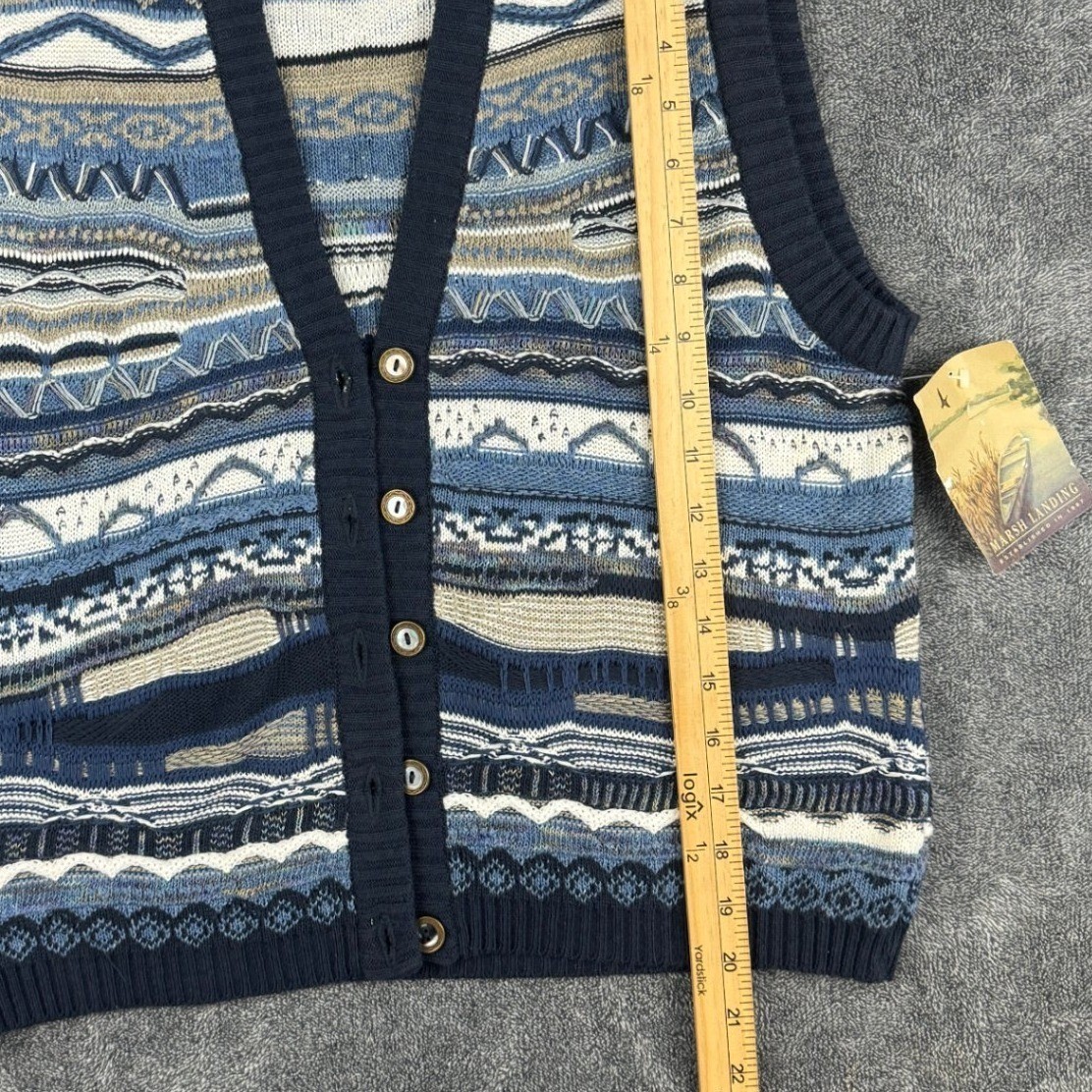 Marsh Landing Vintage 3D Textured Knit Sweater Vest Blue Geometric Womans S NWT