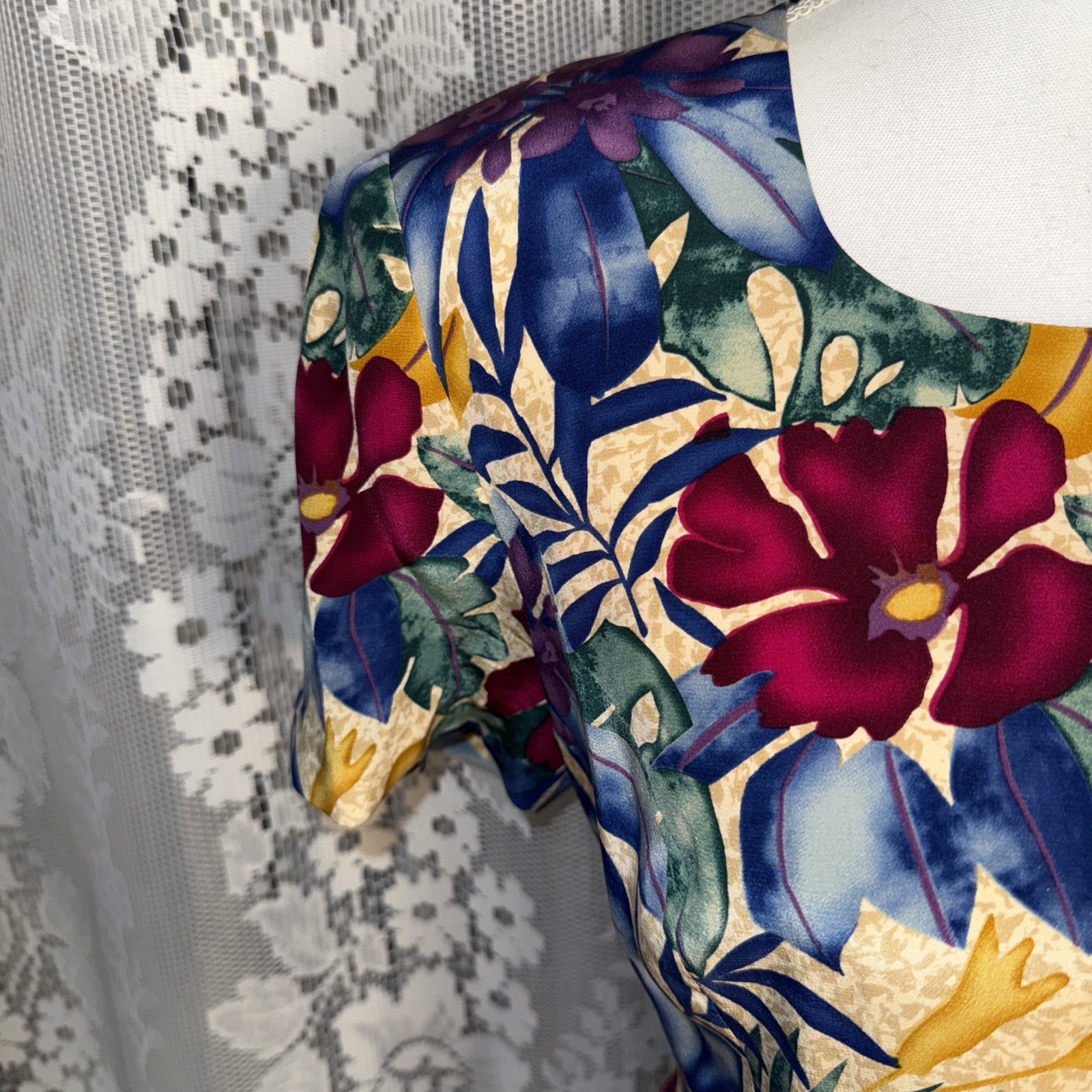 VTG Maggie London Petites Multicolor Silk Lined Floral Print Shift Dress SZ 12P