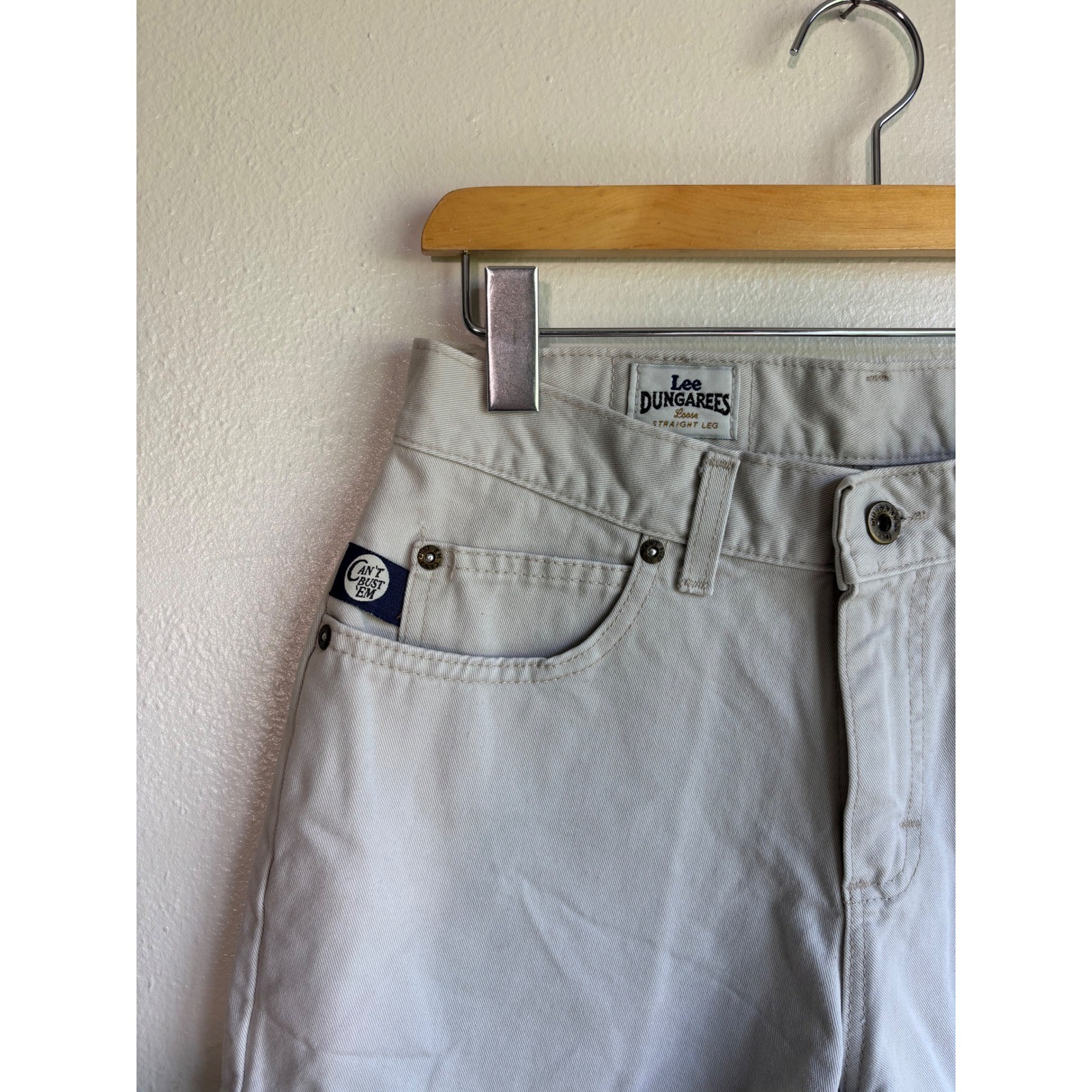 Vintage Lee Dungarees Cant Bust Em Khaki Shorts Women 7/28 High Rise Made in USA