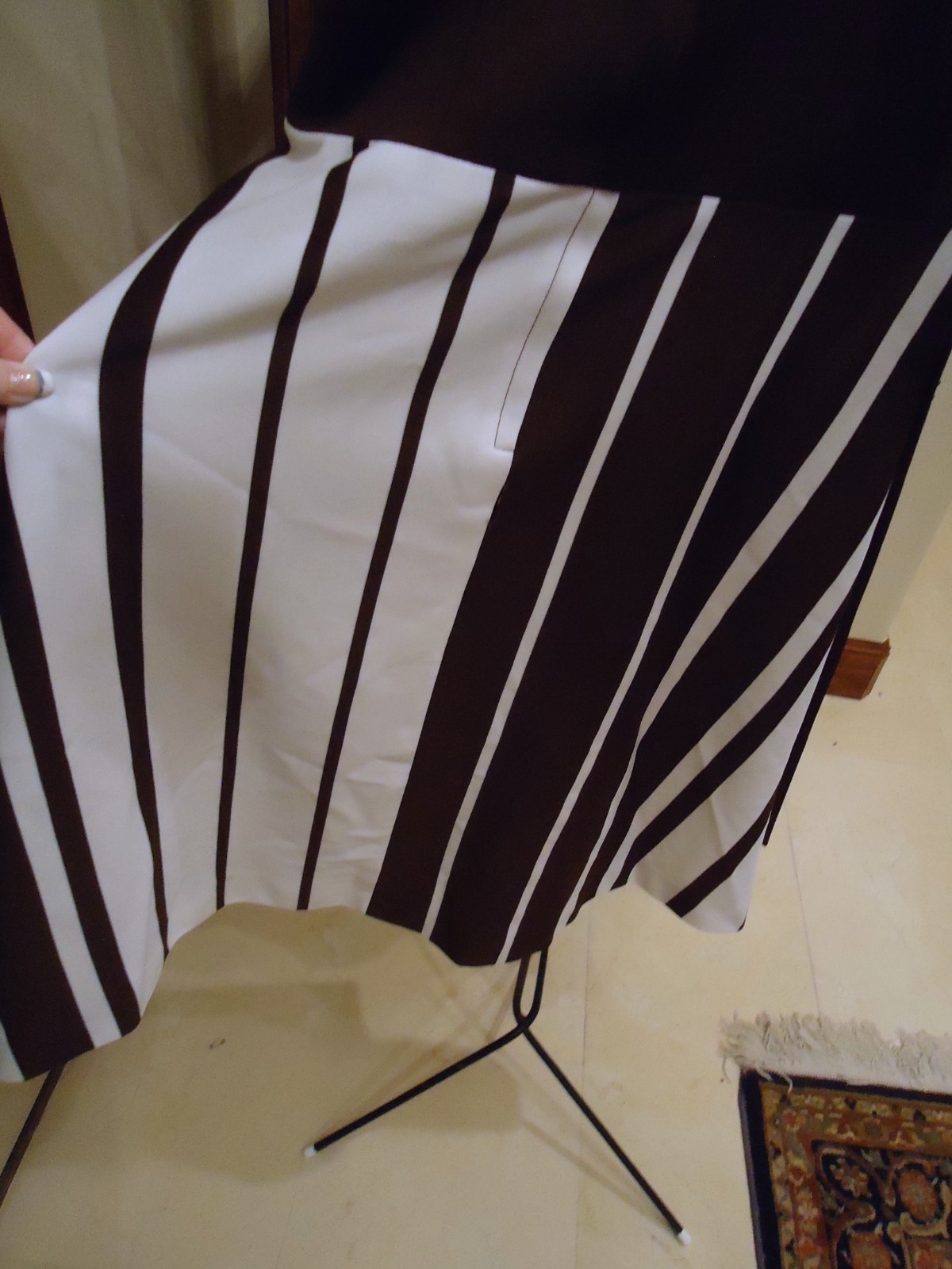 NOS Vtg 70s Midcentury Brown White Striped Dress Jones sz 14 Full Sweep Hem 68″