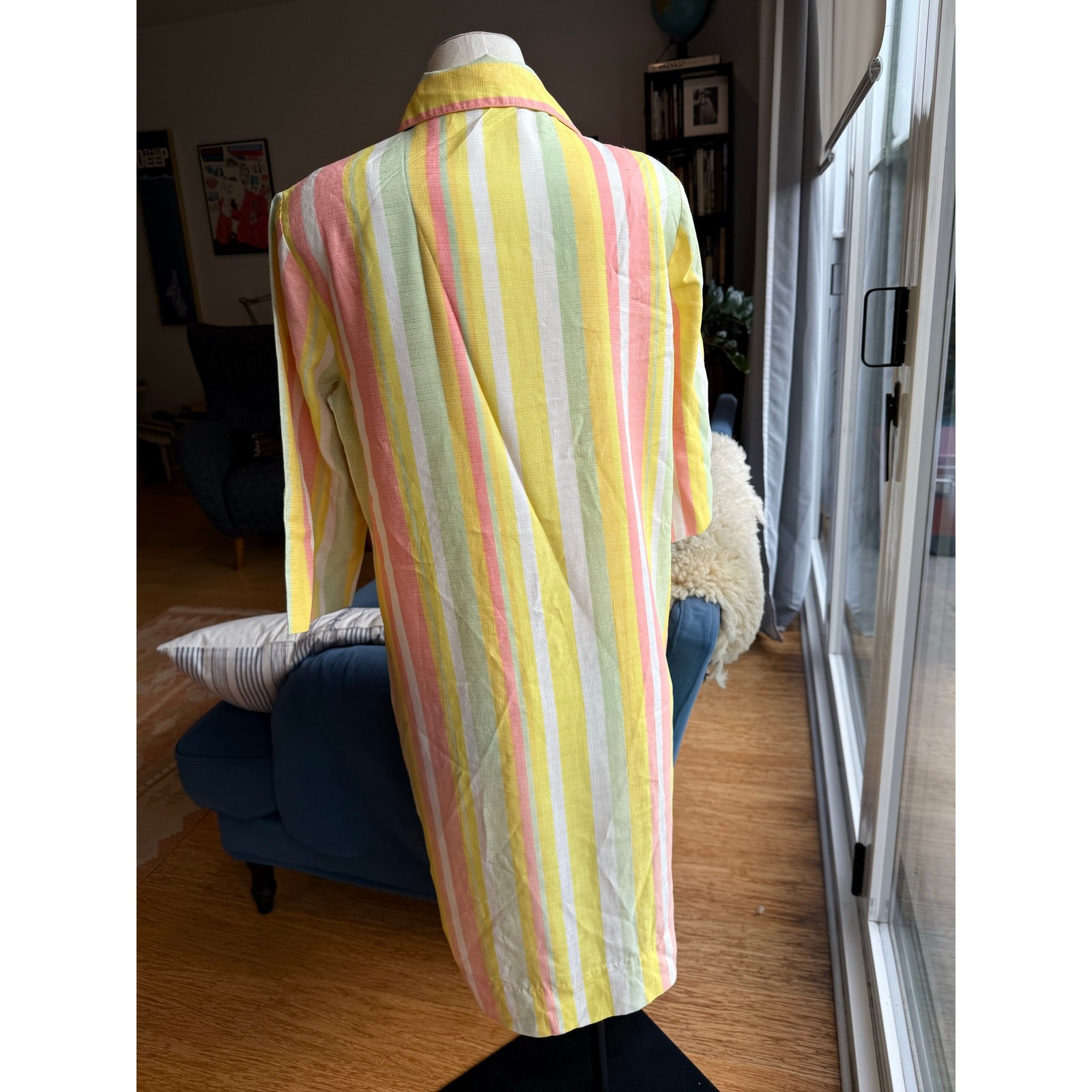Vintage 1960s Johns of California Striped House Coat Womens Med Rainbow Sherbet