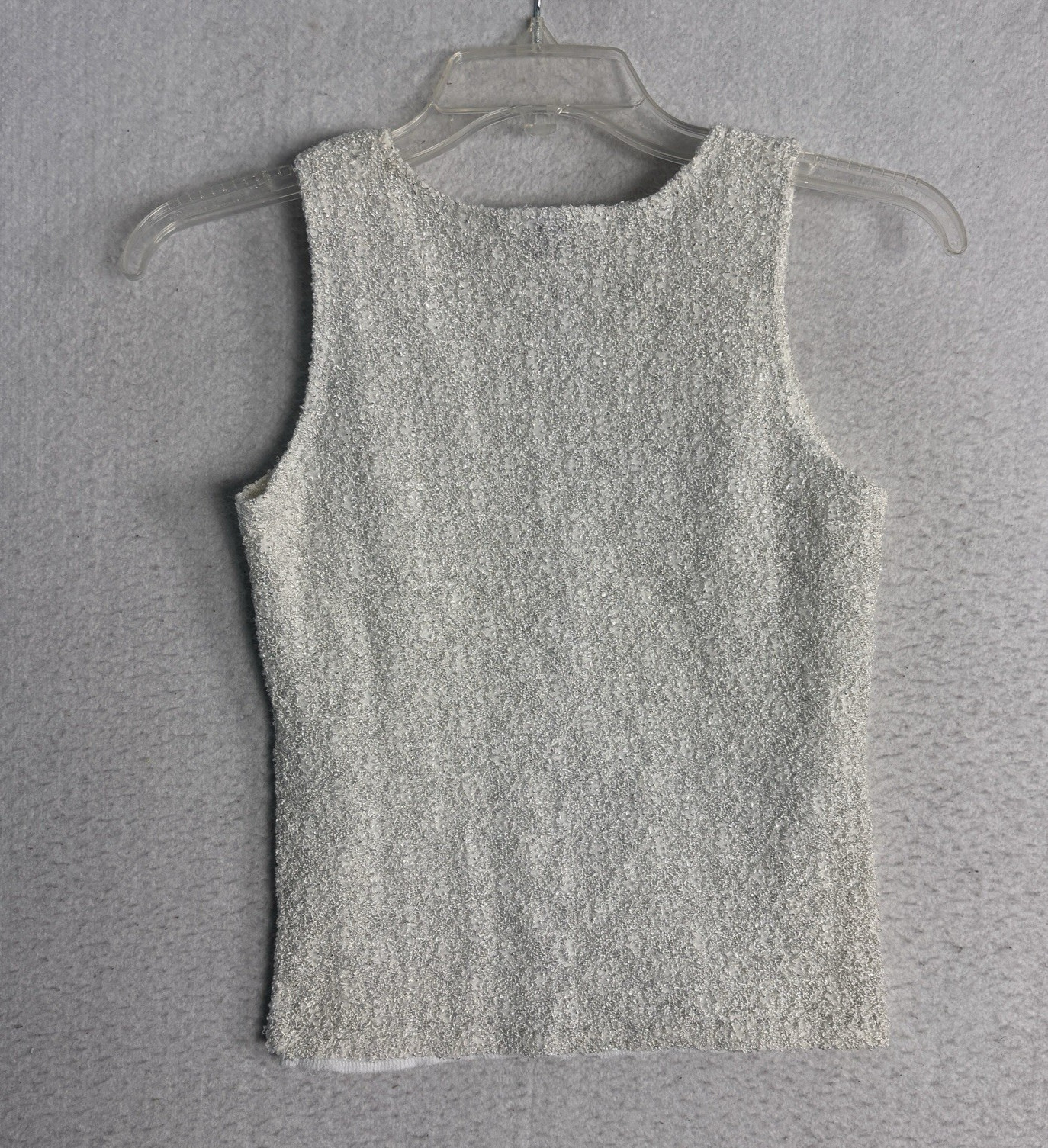 VTG Metallic Sequin Tank 90s Y2K White Lined USA Fitted S Formal Party