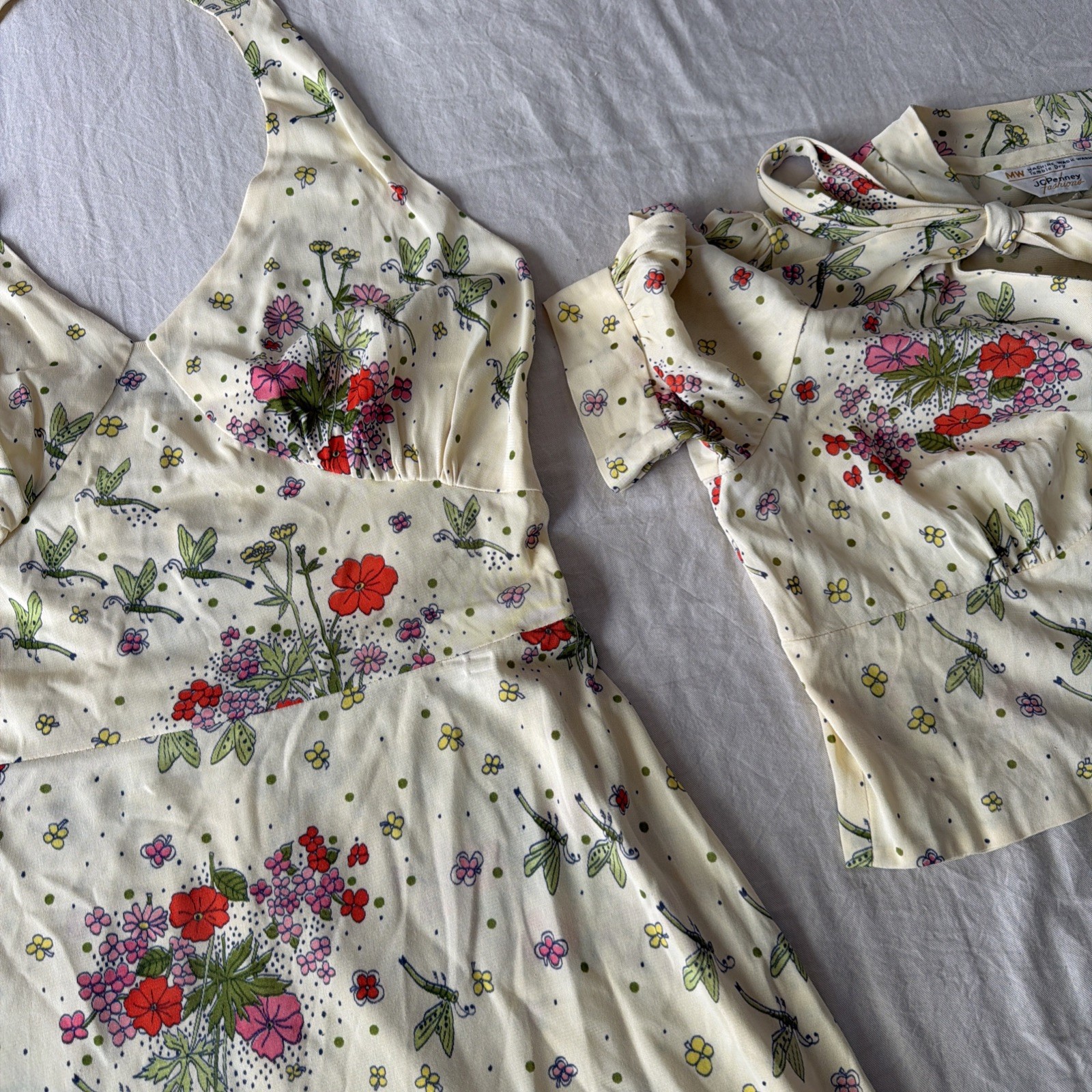 VTG 70’s JC Penny Fashions 2 Piece Dragonfly Floral Print Halter Dress