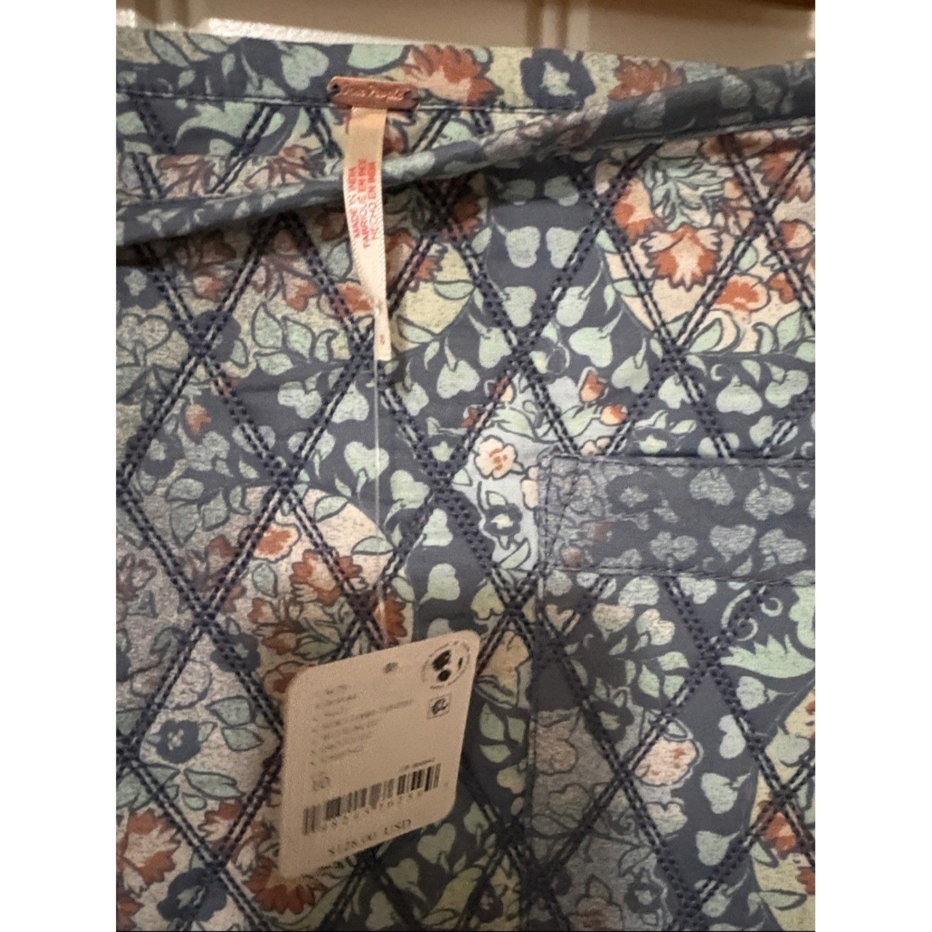 NWT Free People Quilted Floral Mini Skirt in Blue and Cream