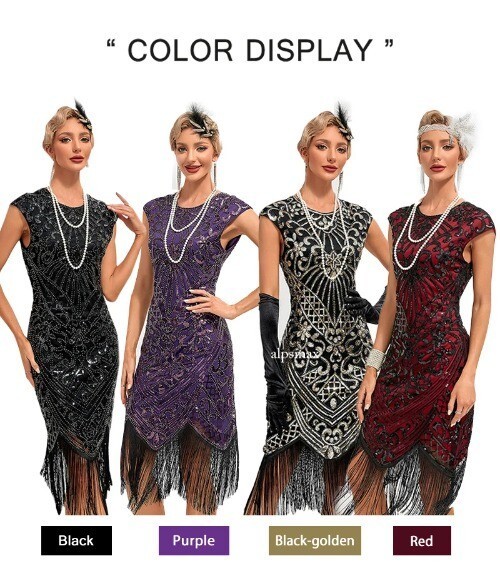 30S Flapper Dresses 1920s Vintage Dress Summer Fringe Beaded Great Gatsby Party