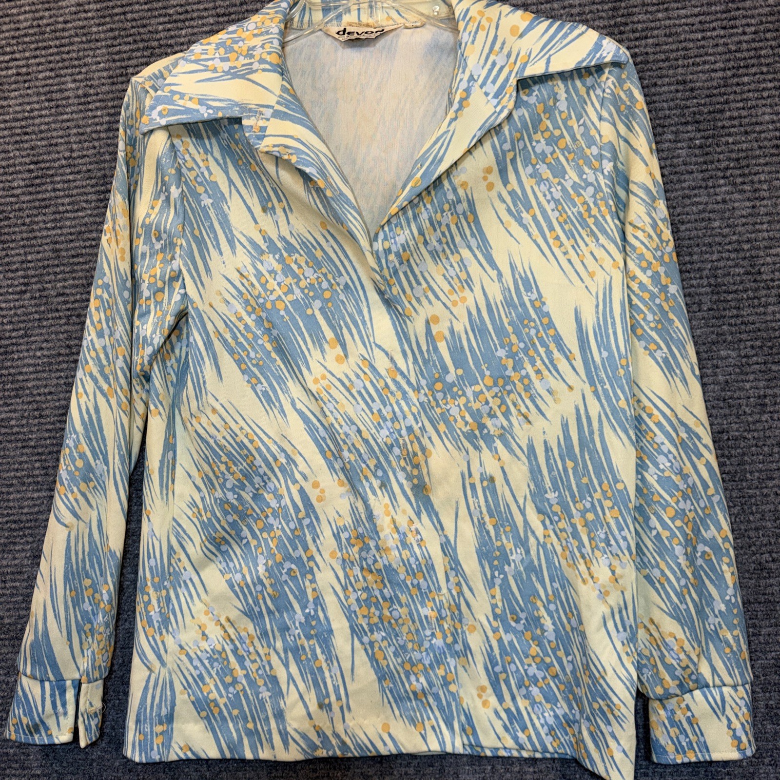 Devon Vtg 70s Polyester Top Size M Floral Blouse Collared Long Sleeves Button