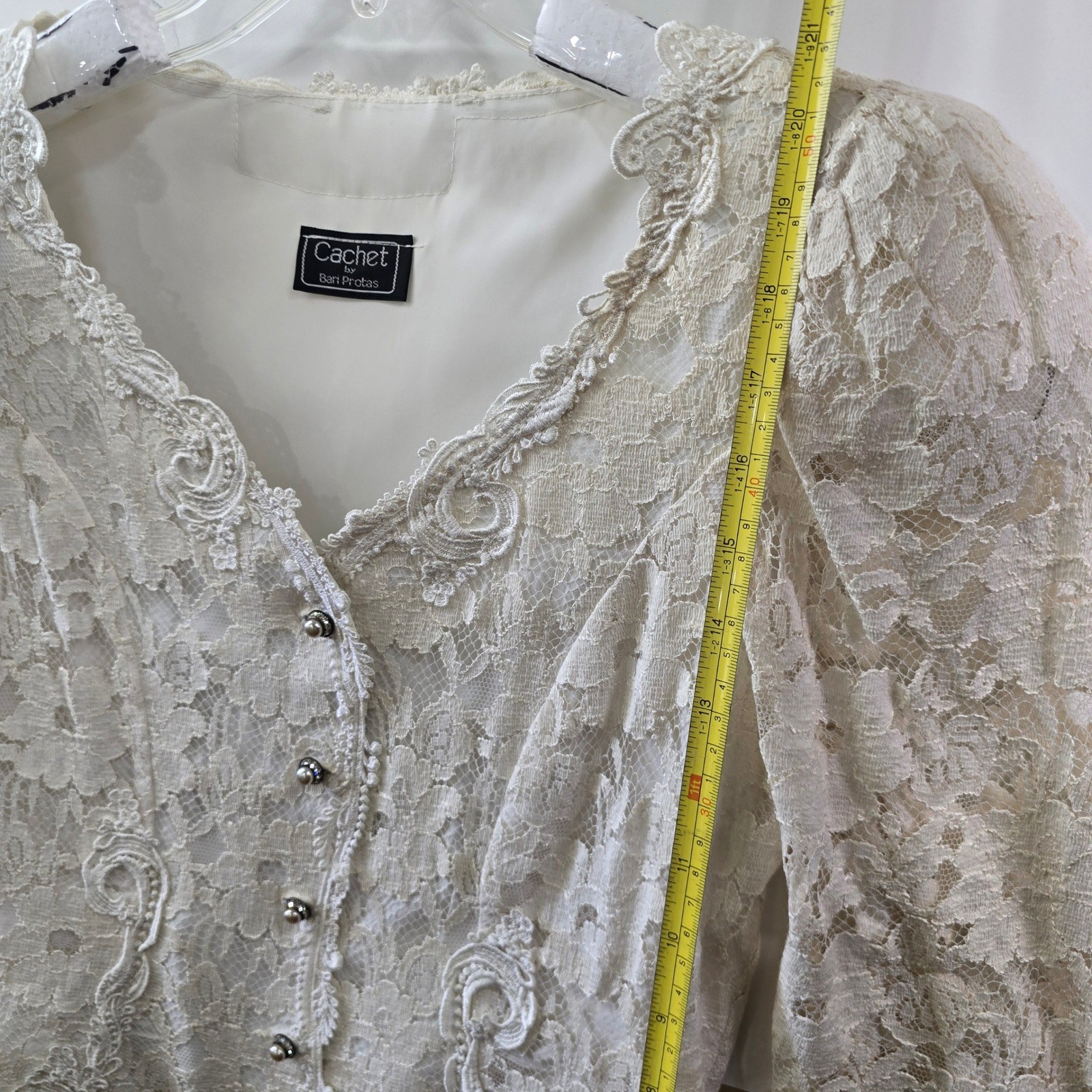 Cachet Ivory Lace Puff Sleeve Corset Top Button Up Romantic USA Pearl Buttons Sm
