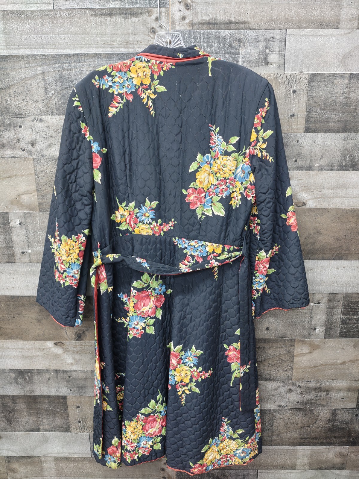 1940s Sandora Creation Rayon Lounge Set Wide Puff Sleeve Quilted Robe Floral