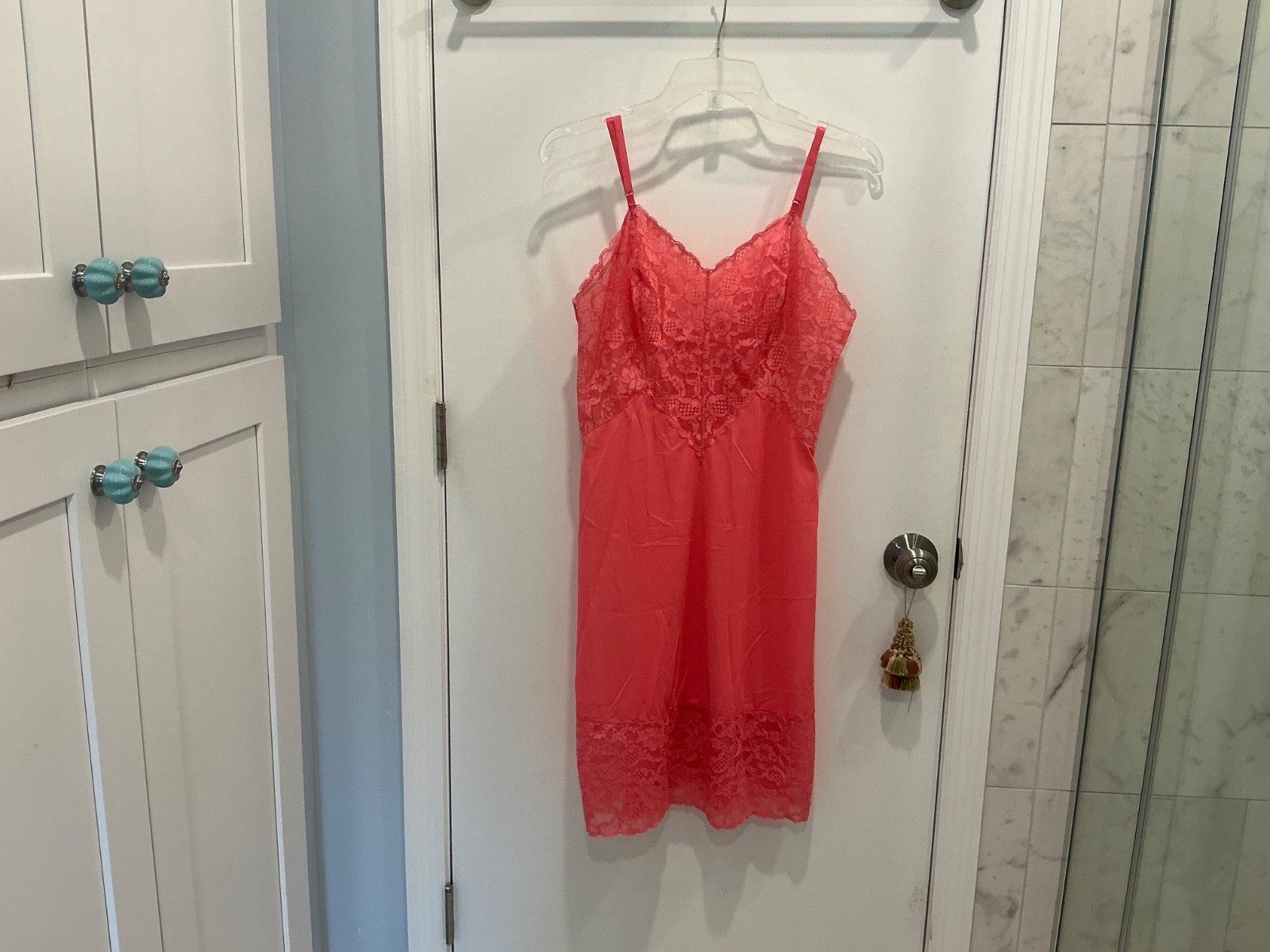 Vintage Vanity Fair Nylon Tricot Salmon Pink Full Slip w/lace detail SZ 34