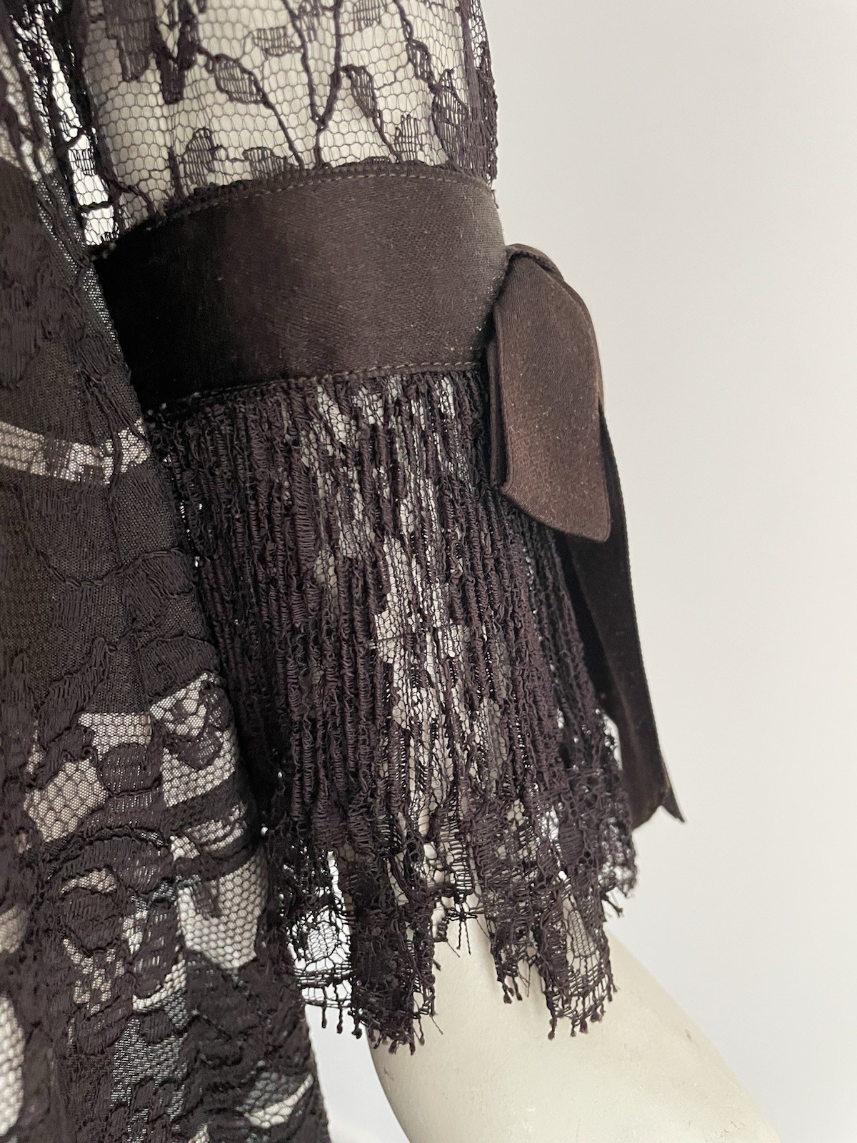 Geoffrey Beene Fall 1972 Vintage Brown Purple Lace Taffeta Maxi Gown Ruffle