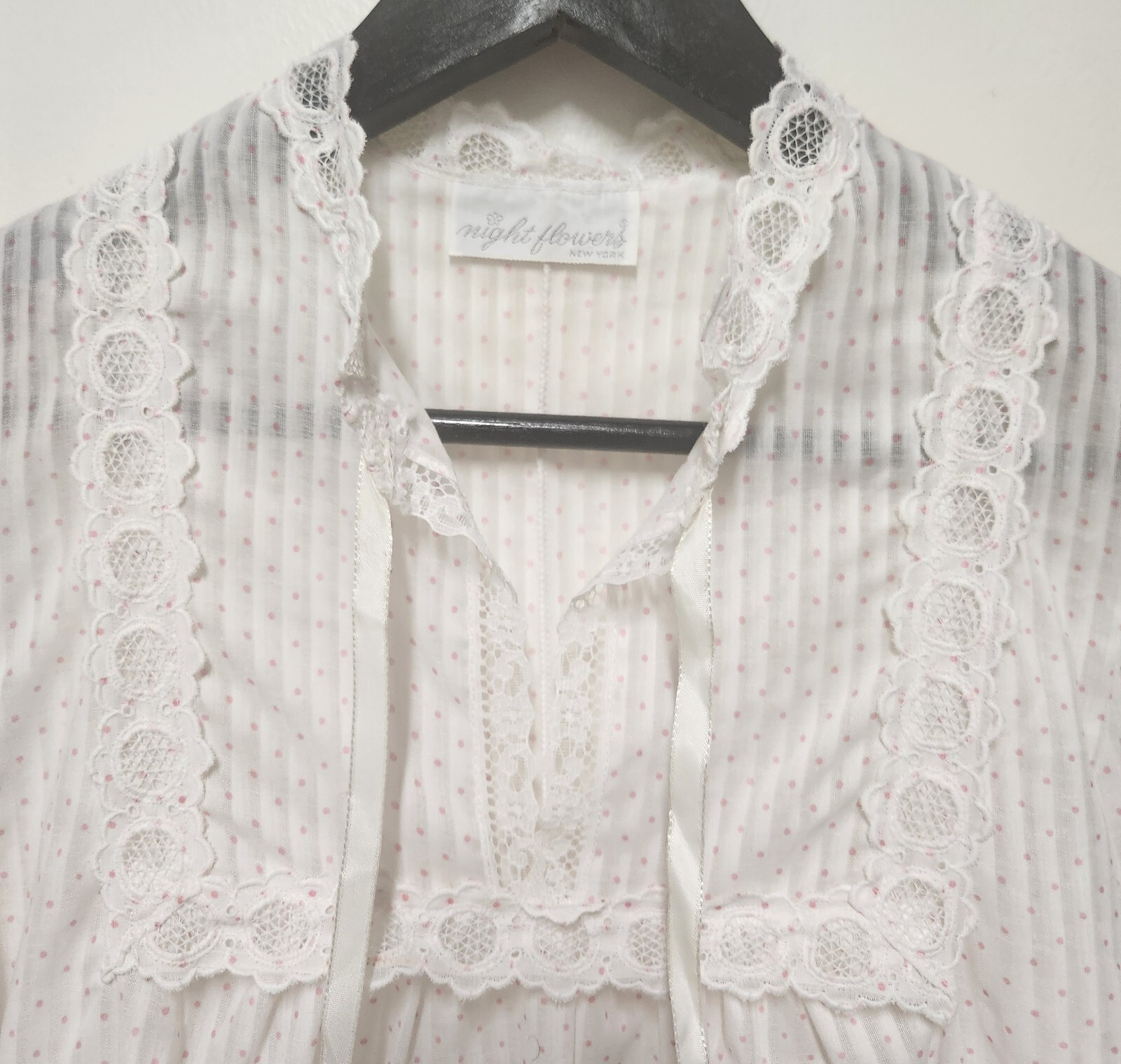Vintage Night Flowers NY Womens Floral Print Lace Trim Sleep Dress Pink Polkadot